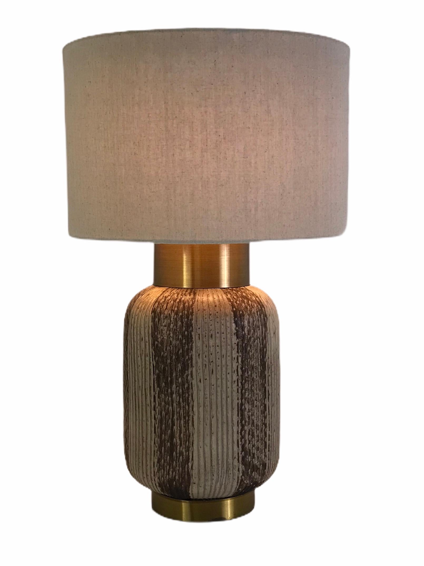 Mid-20th Century 1950s Conover Style Pottery and Brass Table Lamp