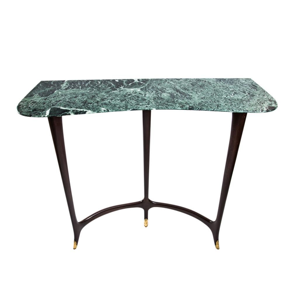 Italian 1946 Console Table Attributed to Guglielmo Ulrich Dark Polished Wood Marble Top