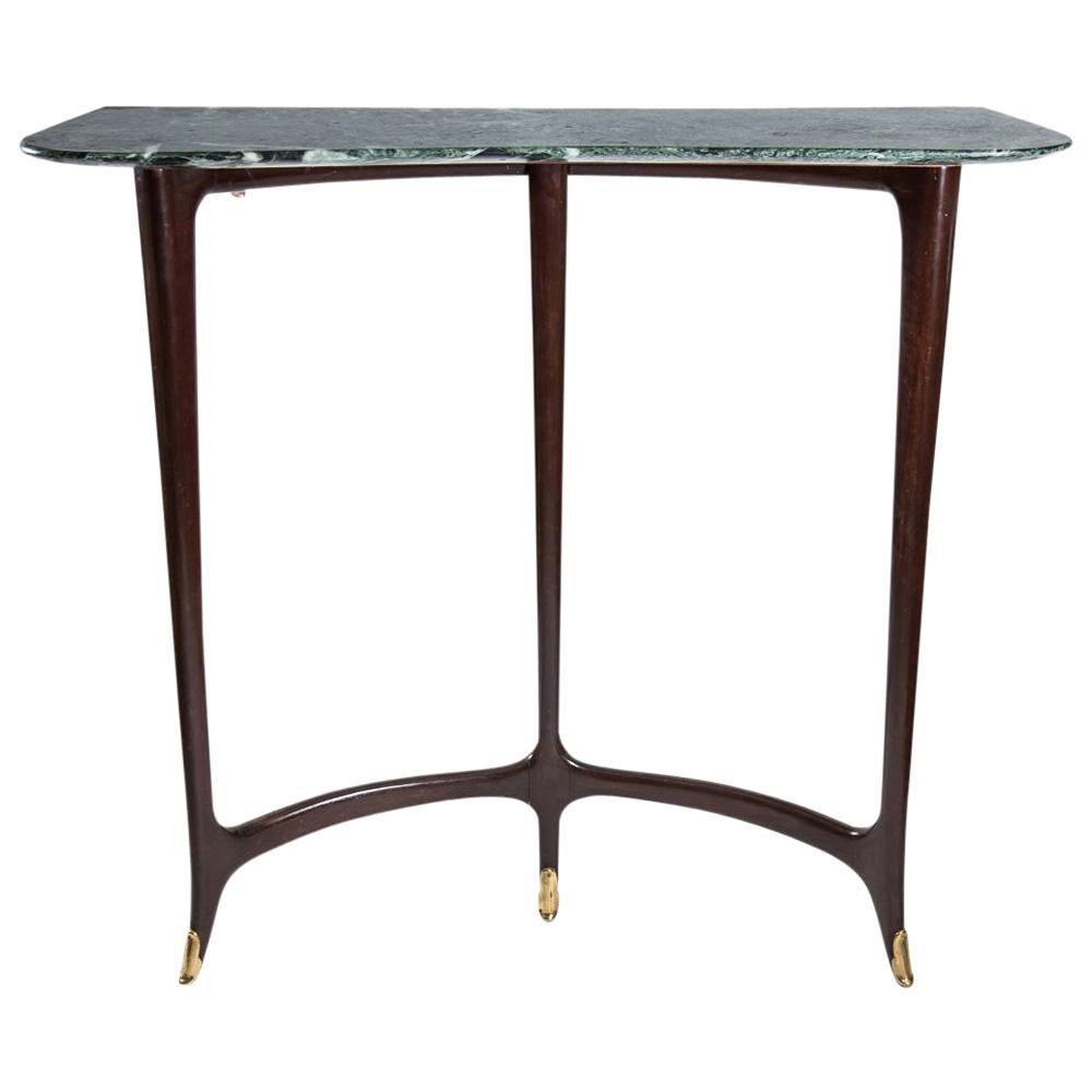 1946 Console Table Attributed to Guglielmo Ulrich Dark Polished Wood Marble Top