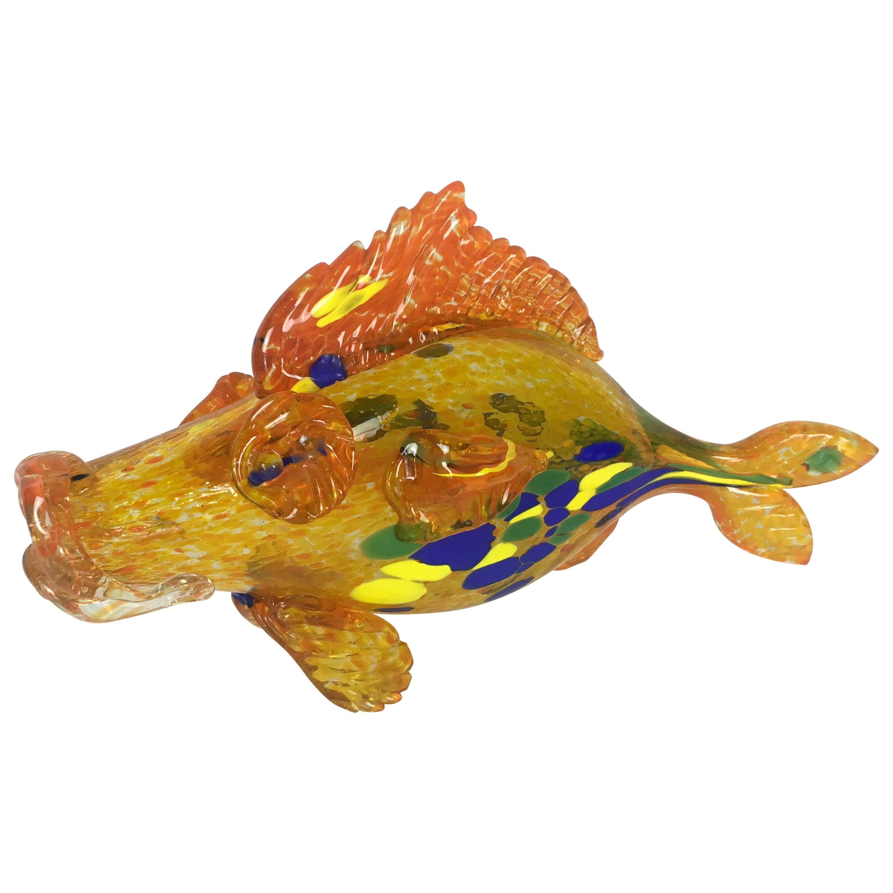 Fish en verre d'art de Murano moucheté, vers les années 1950