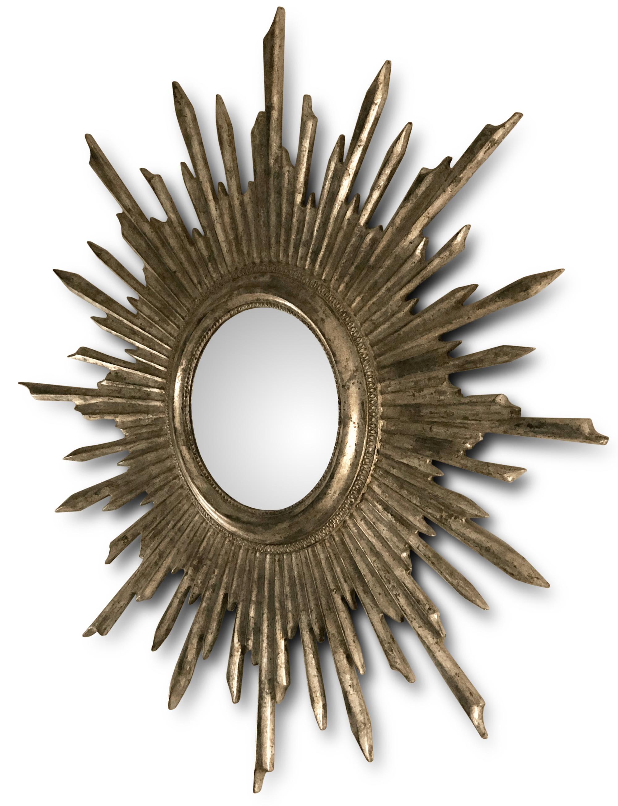 1950s Convex Gilt Leaf Sunburst Mirror 4