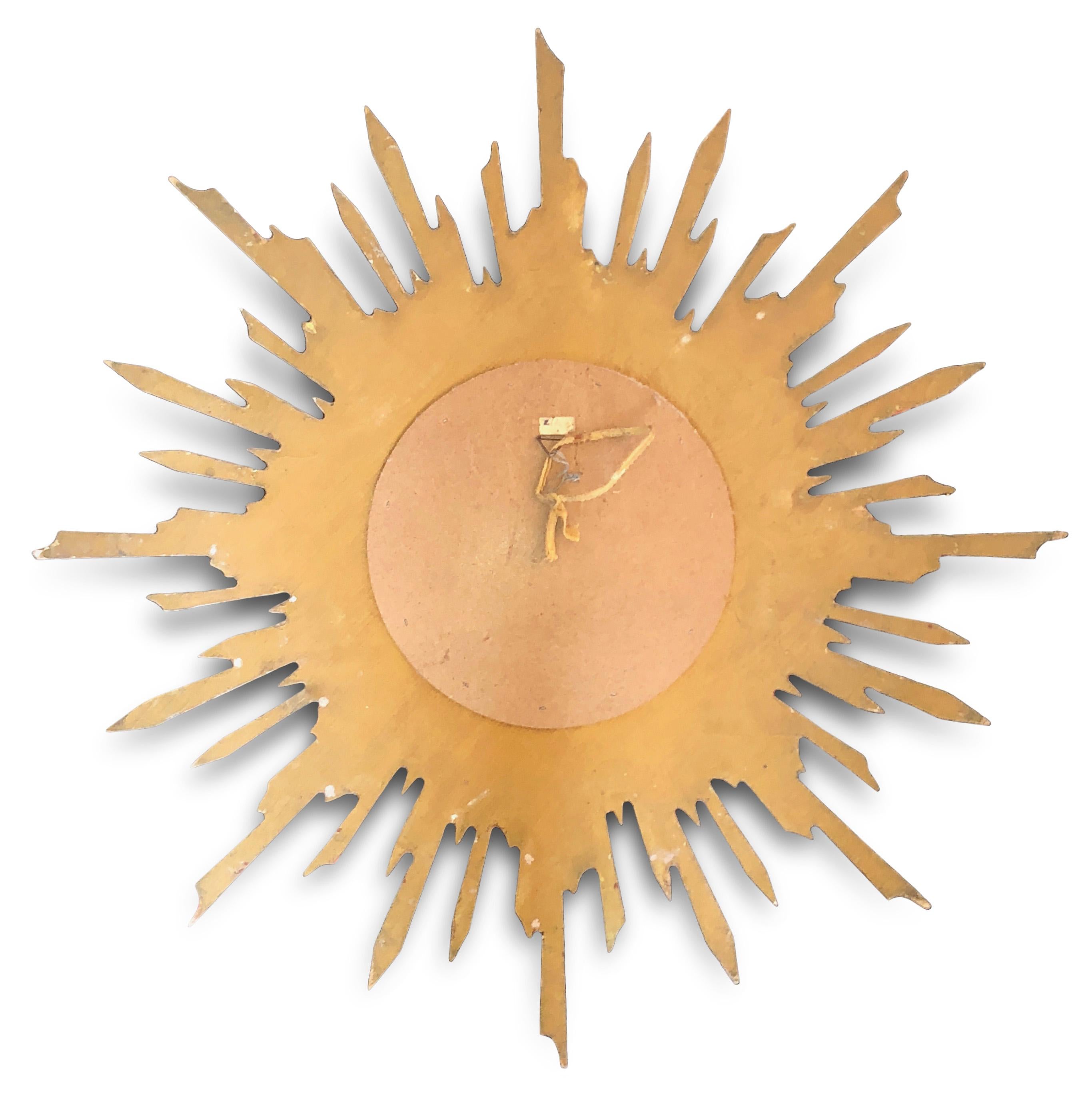 1950s Convex Gilt Leaf Sunburst Mirror 2