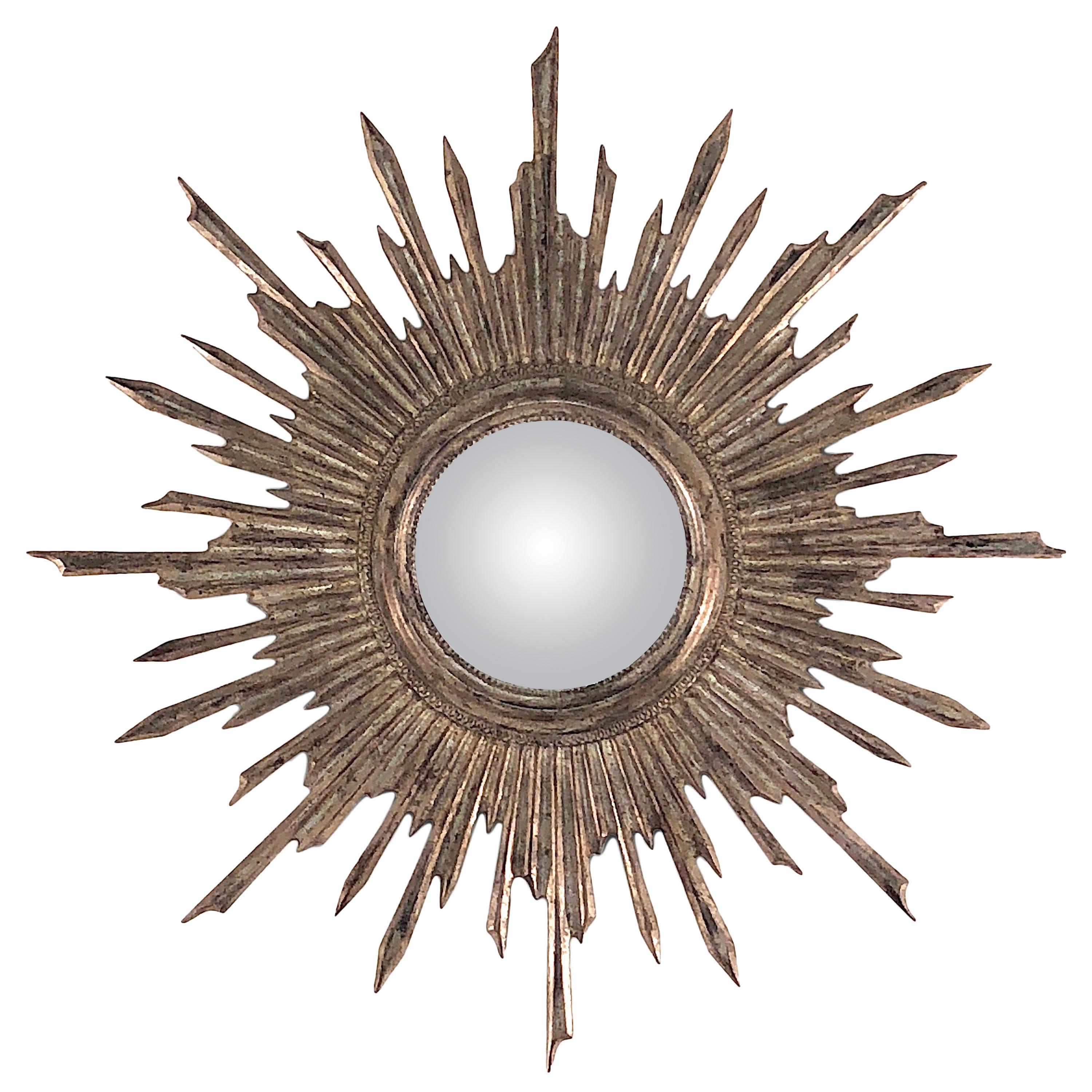 1950s Convex Gilt Leaf Sunburst Mirror