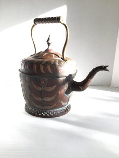 1950s Copper and Brass Teapot with Painted Details