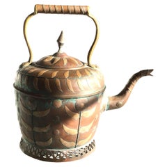 1950s Copper and Brass Teapot with Painted Details