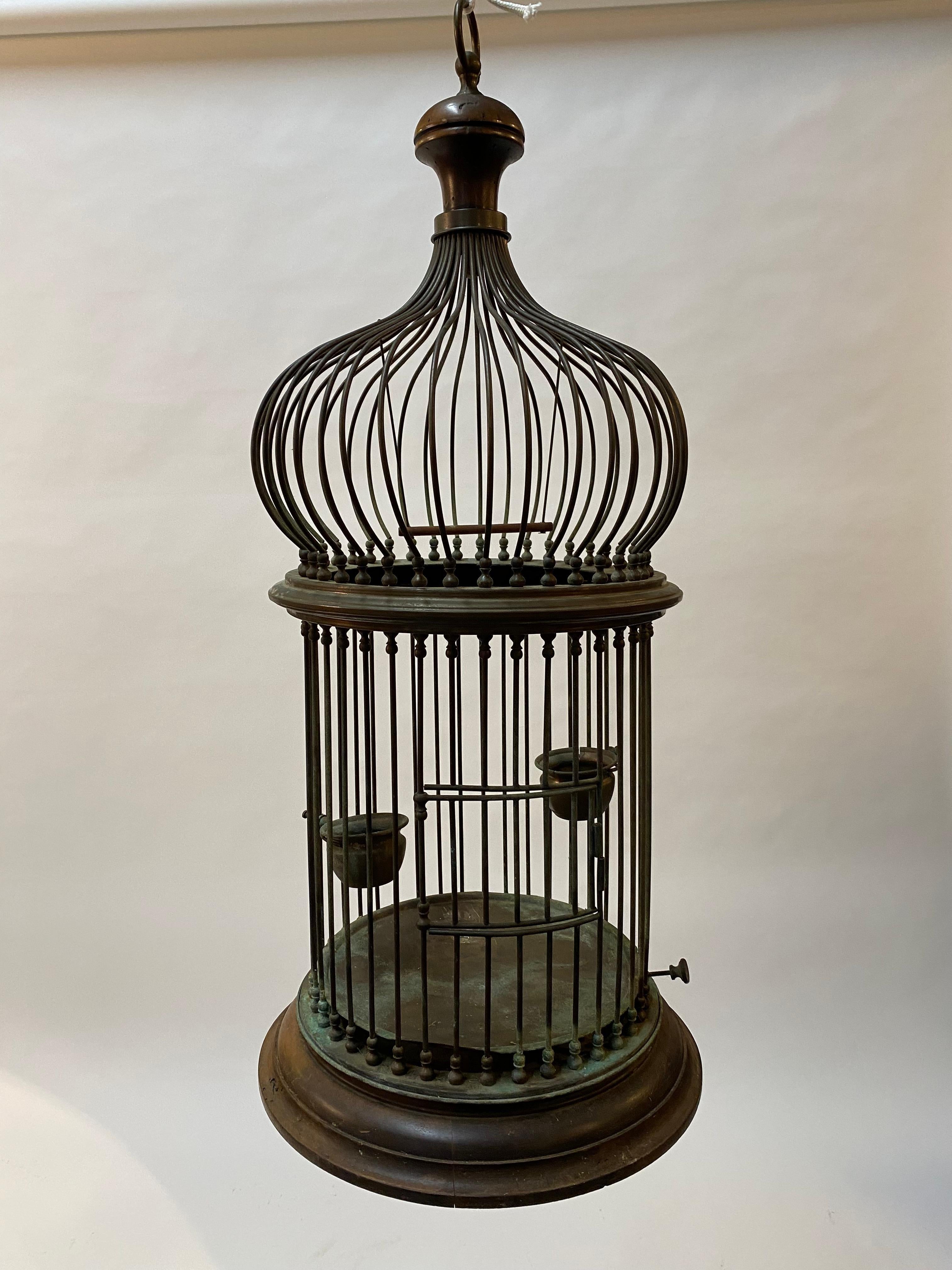Baroque 1950s Copper and Fruitwood Onion Dome Italian Birdcage