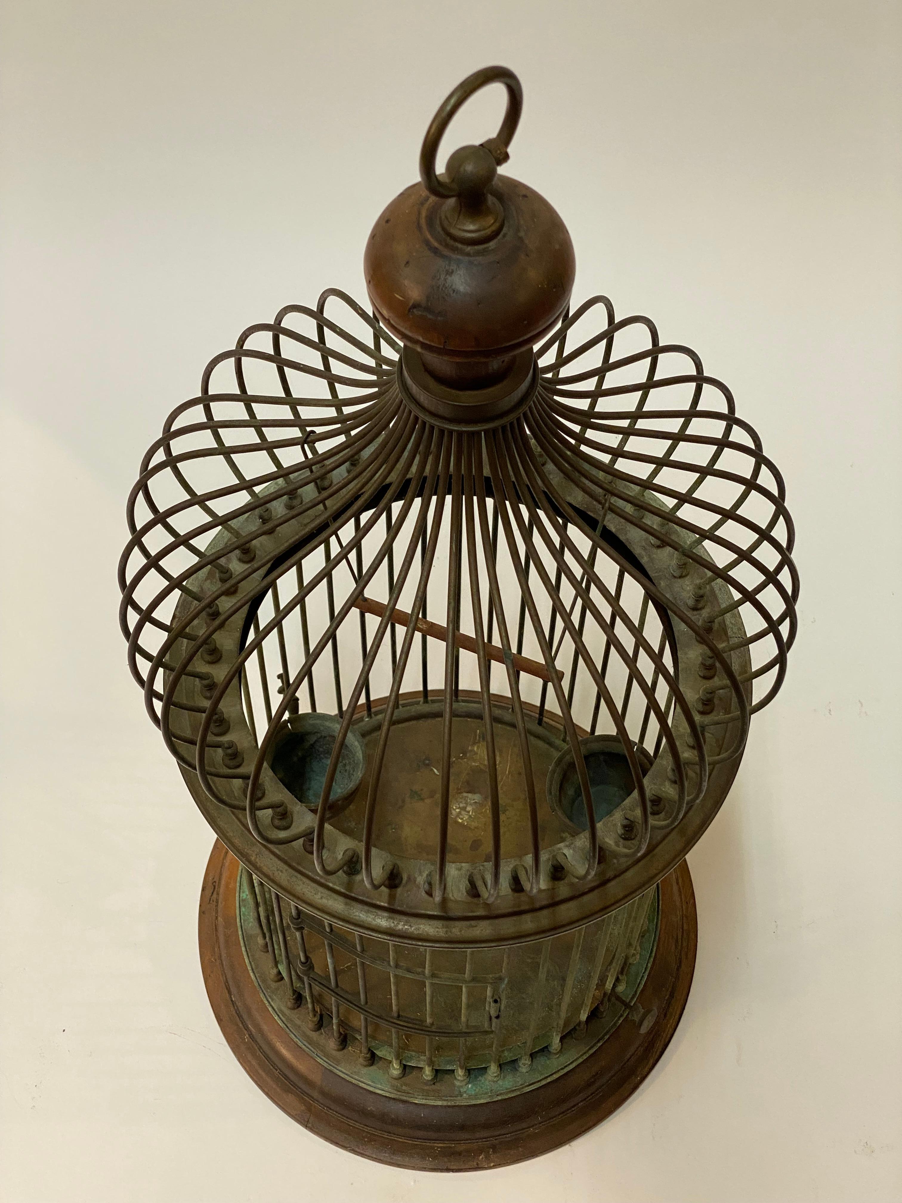 1950s Copper and Fruitwood Onion Dome Italian Birdcage In Good Condition In Garnerville, NY