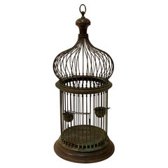 Retro 1950s Copper and Fruitwood Onion Dome Italian Birdcage