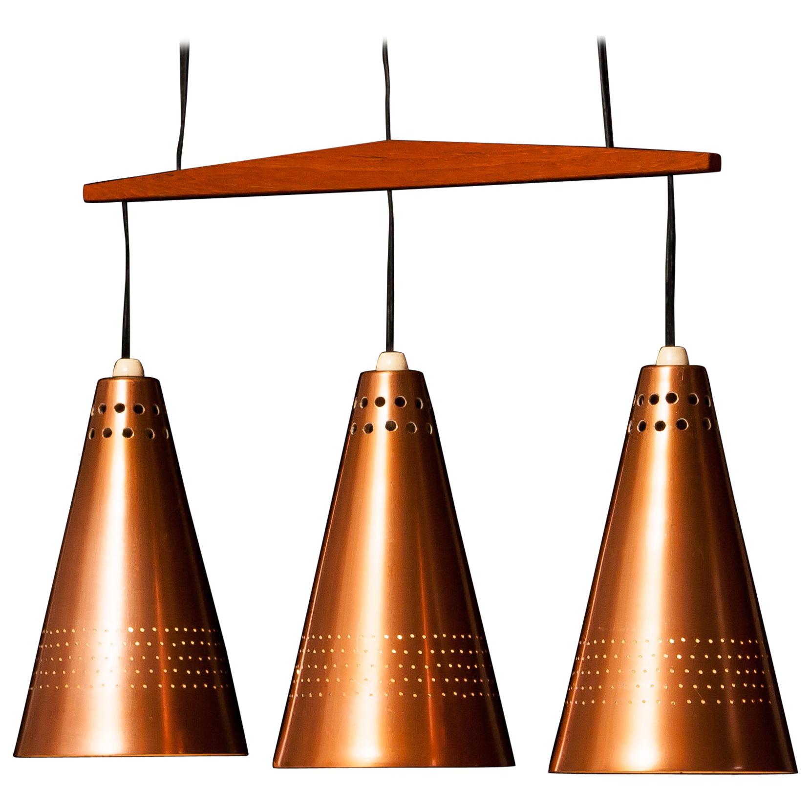 1950s, Copper and Teak Pendant Lamp by Hans-Agne Jakobsson, Sweden