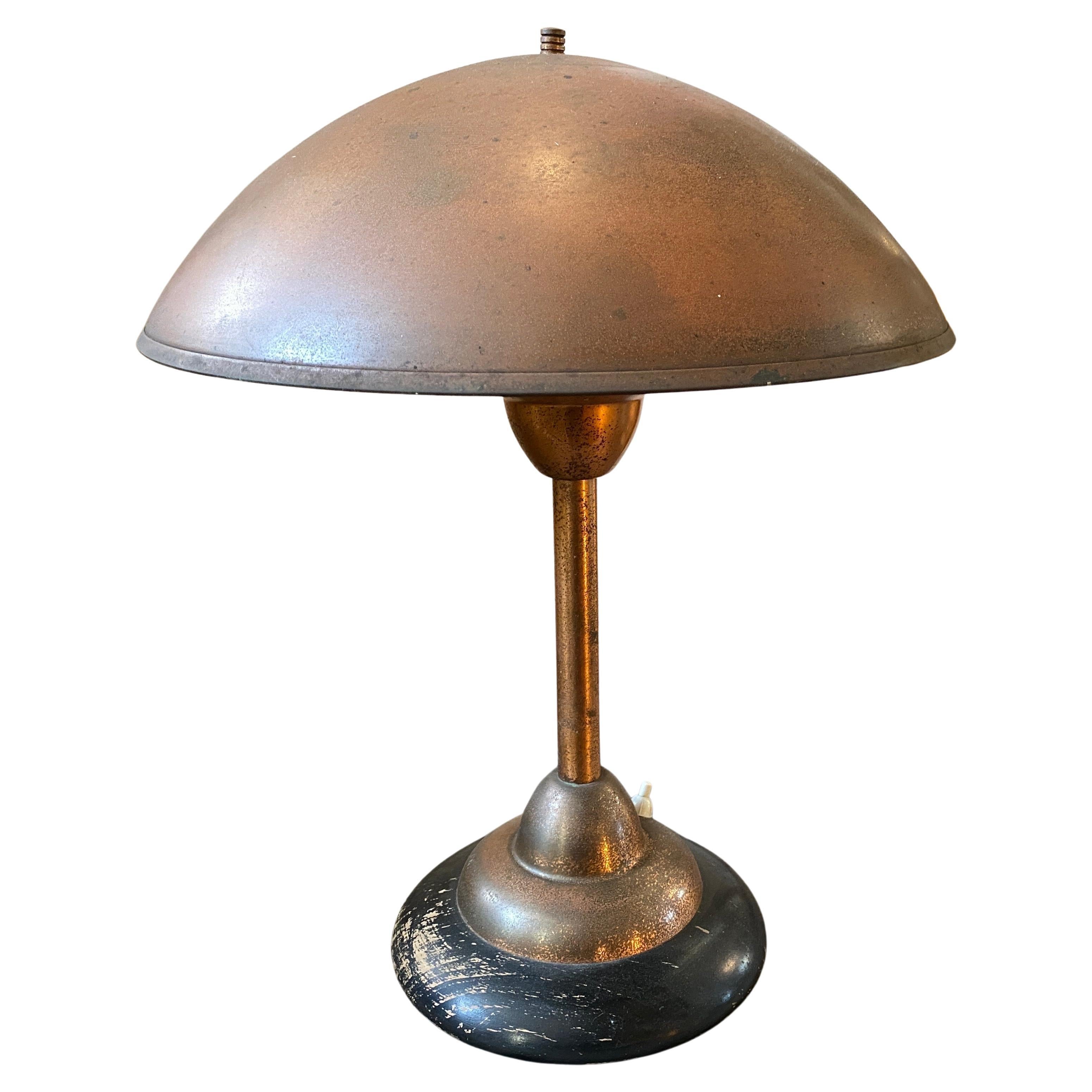 1950s Copper and Wood Industrial Italian Table Lamp For Sale