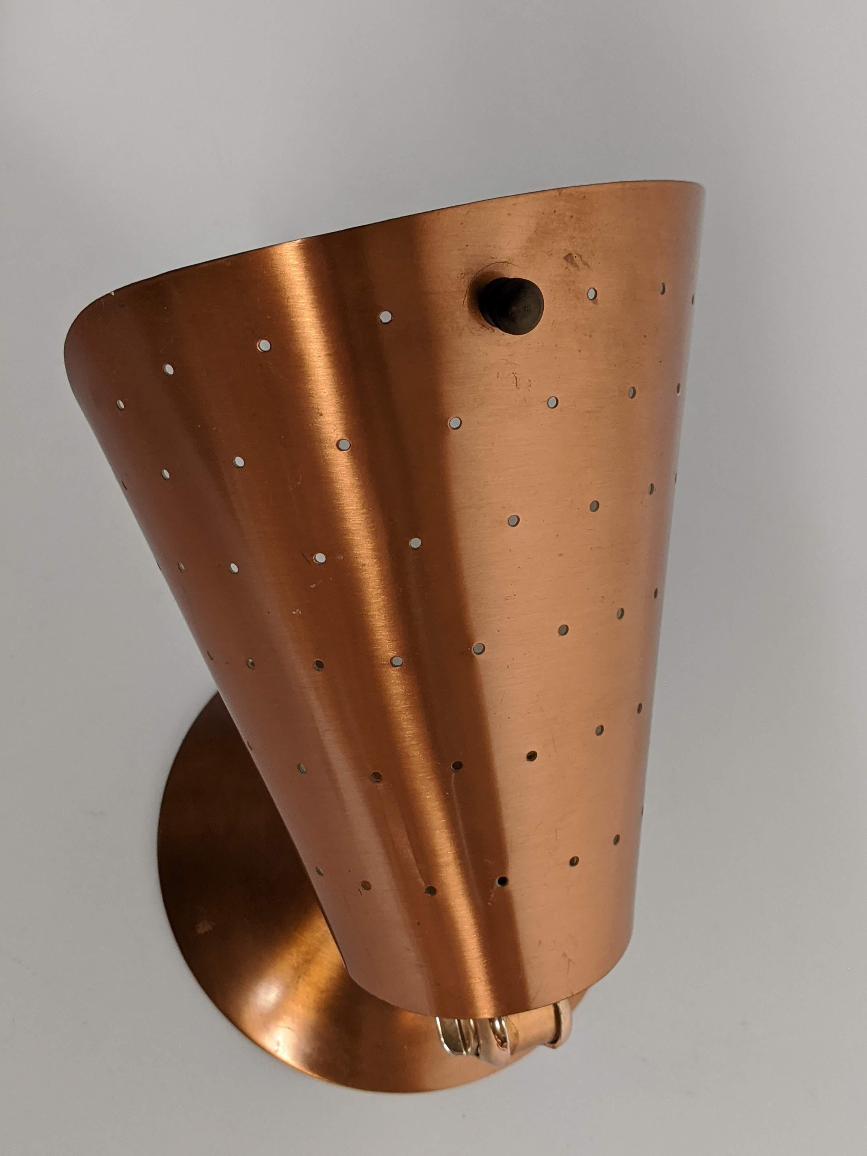 1950s Copper Anodized Pierced Aluminium Wall Sconces, USA For Sale 1