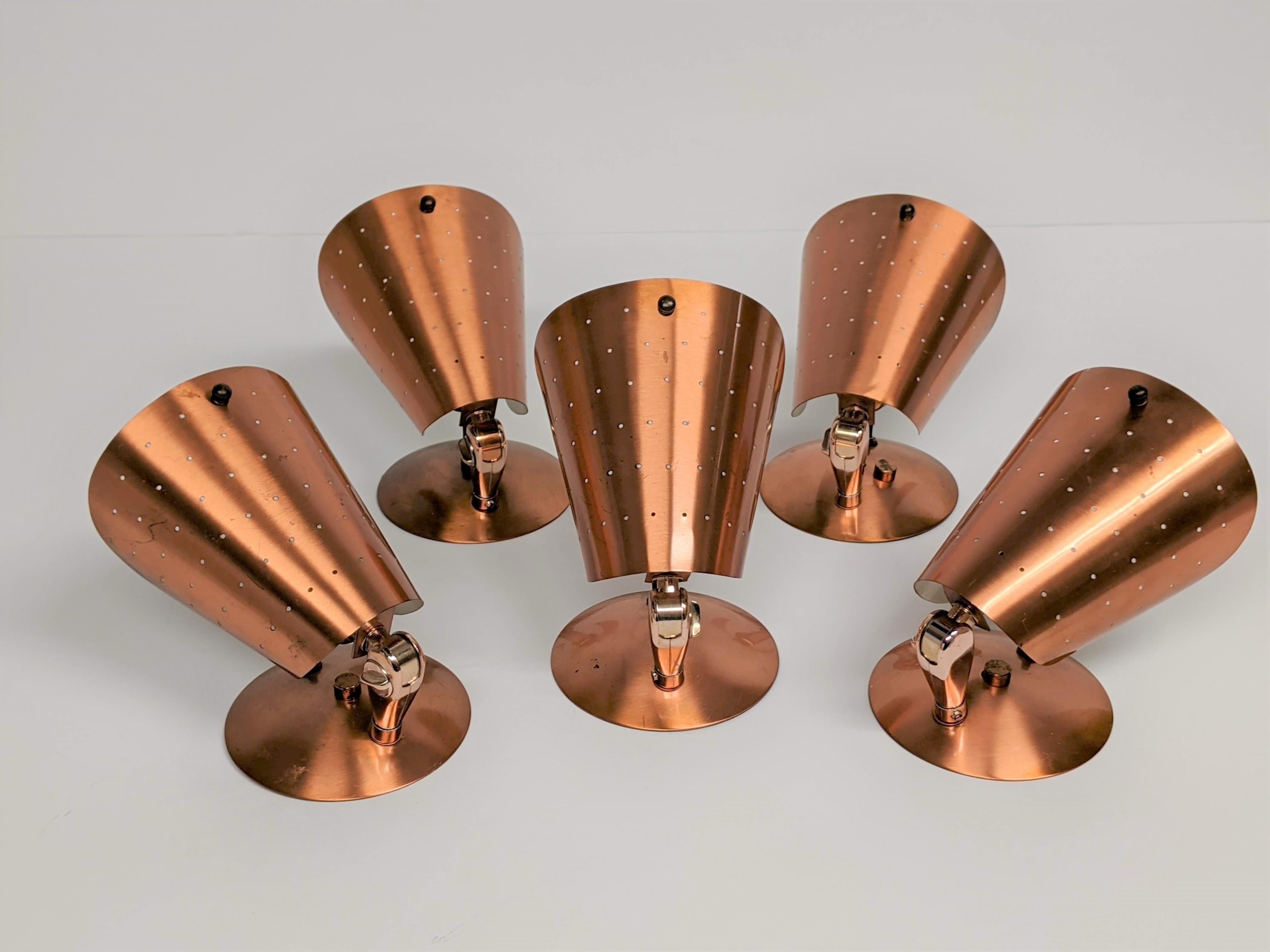 Mid-Century Modern 1950s Copper Anodized Pierced Aluminium Wall Sconces, USA For Sale