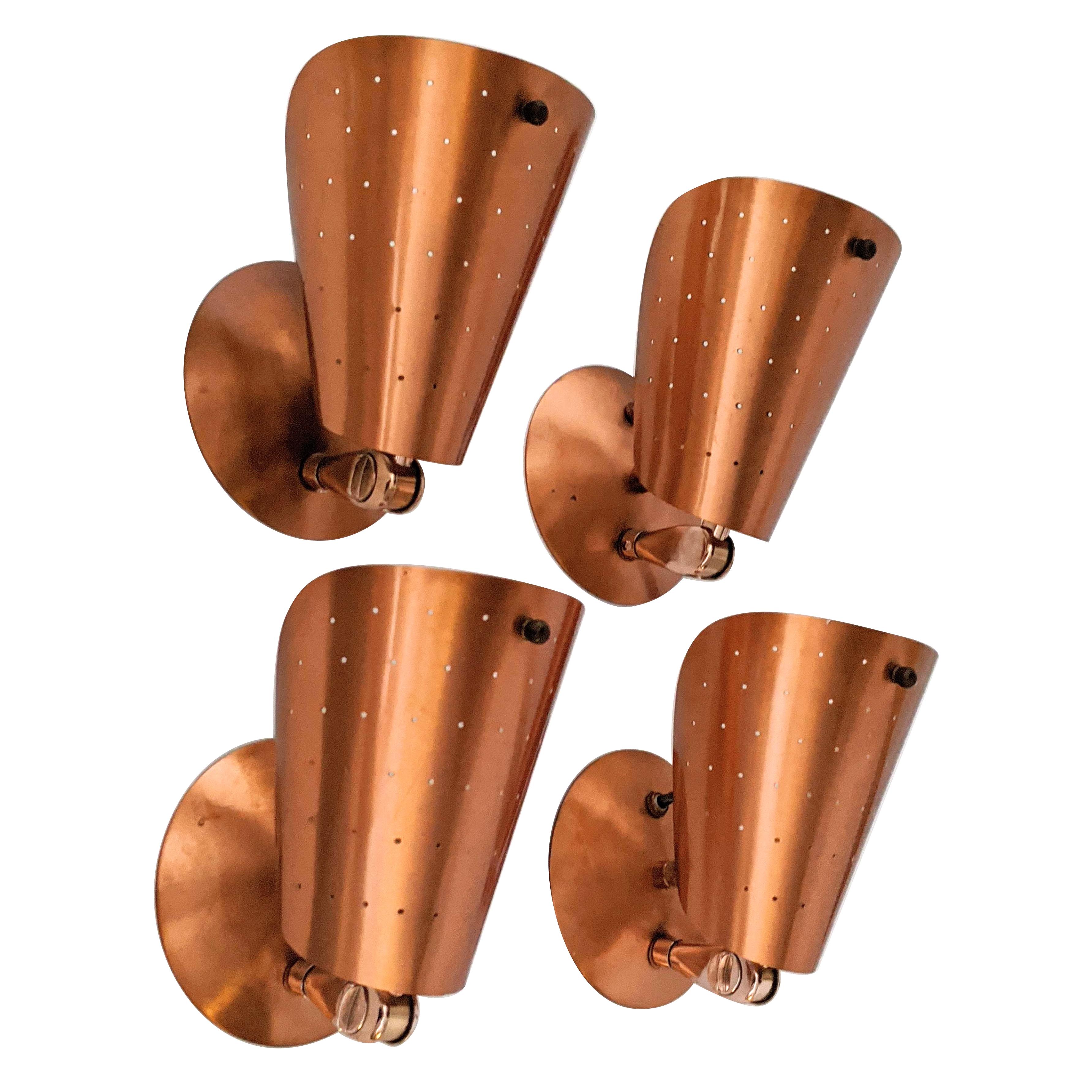 1950s Copper Anodized Pierced Aluminium Wall Sconces, USA