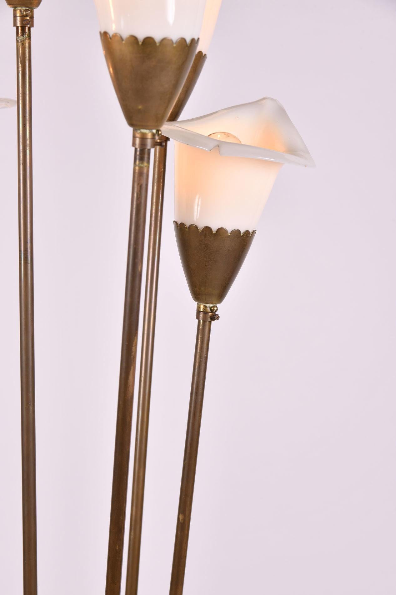 Mid-Century Modern 1950s Copper Italian Hand Blown Glass 'Calla' Lilies Floor Lamp by Angelo Lelii