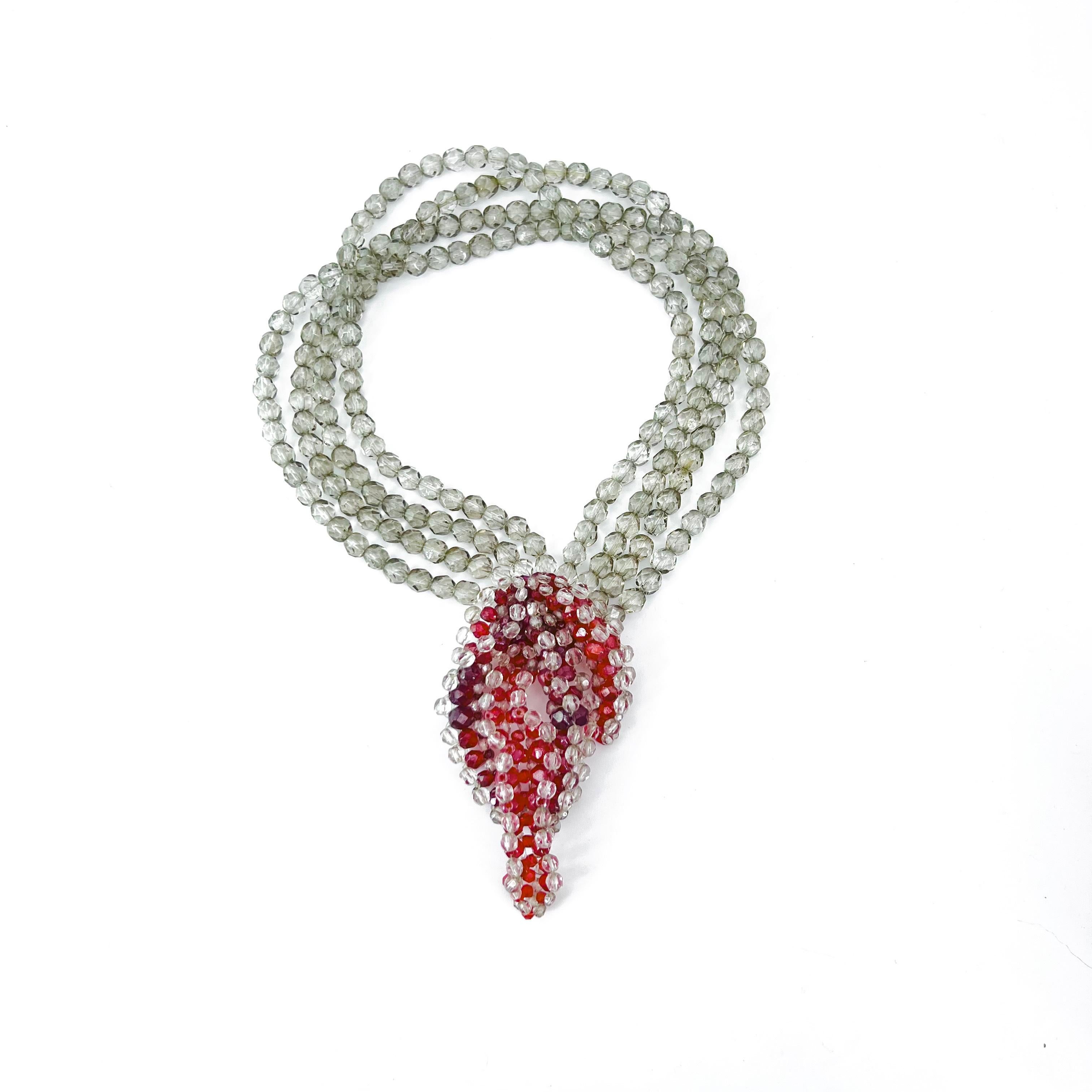 Mid-Century Modern 1950s Coppola e Toppo Sculpted Crystal Collar Necklace Smokey Red Surrealism For Sale