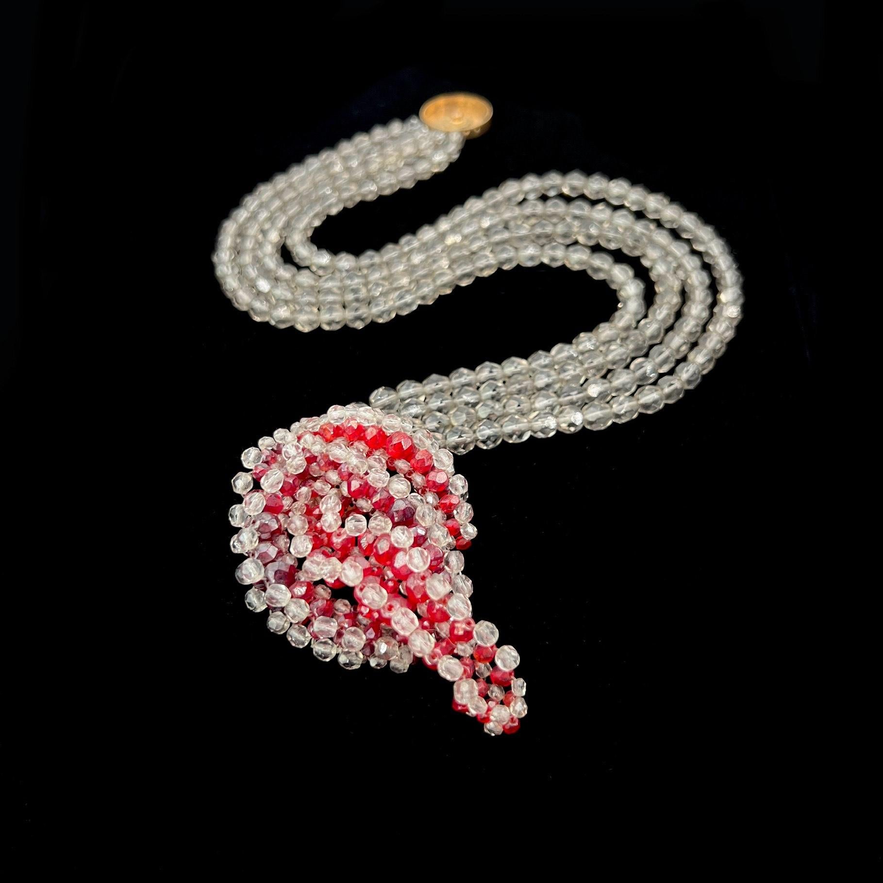 Italian 1950s Coppola e Toppo Sculpted Crystal Collar Necklace Smokey Red Surrealism For Sale