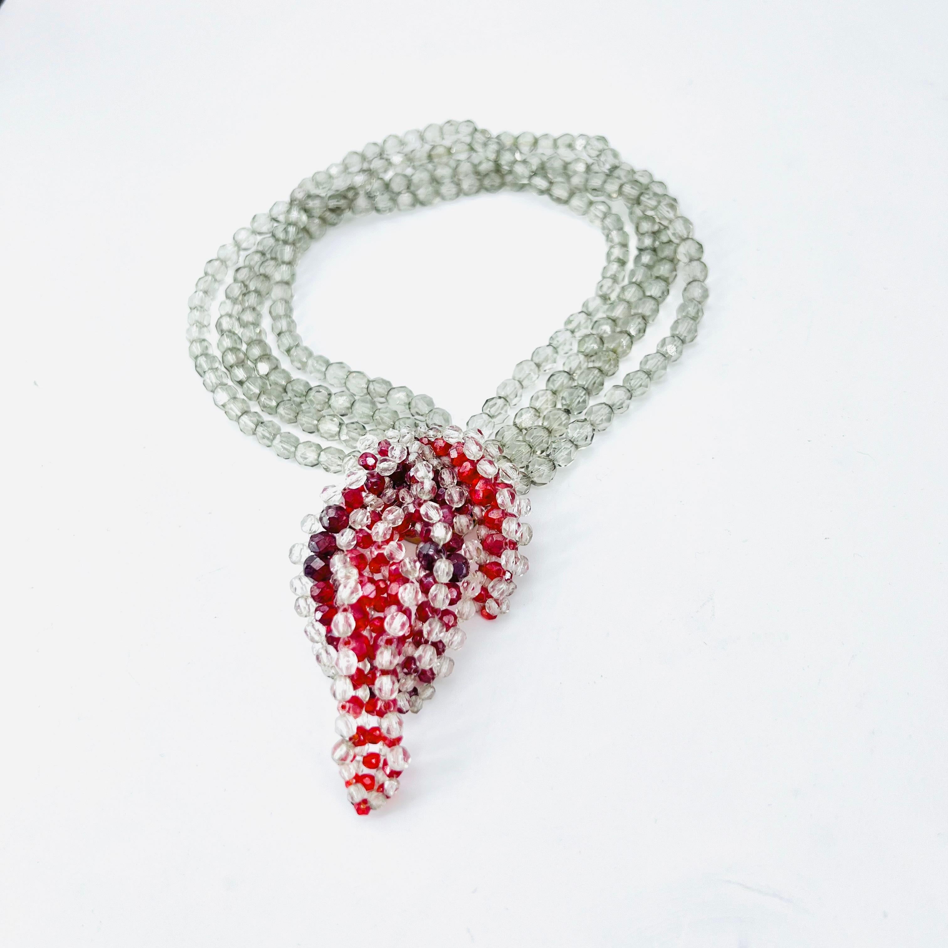 Hand-Crafted 1950s Coppola e Toppo Sculpted Crystal Collar Necklace Smokey Red Surrealism For Sale