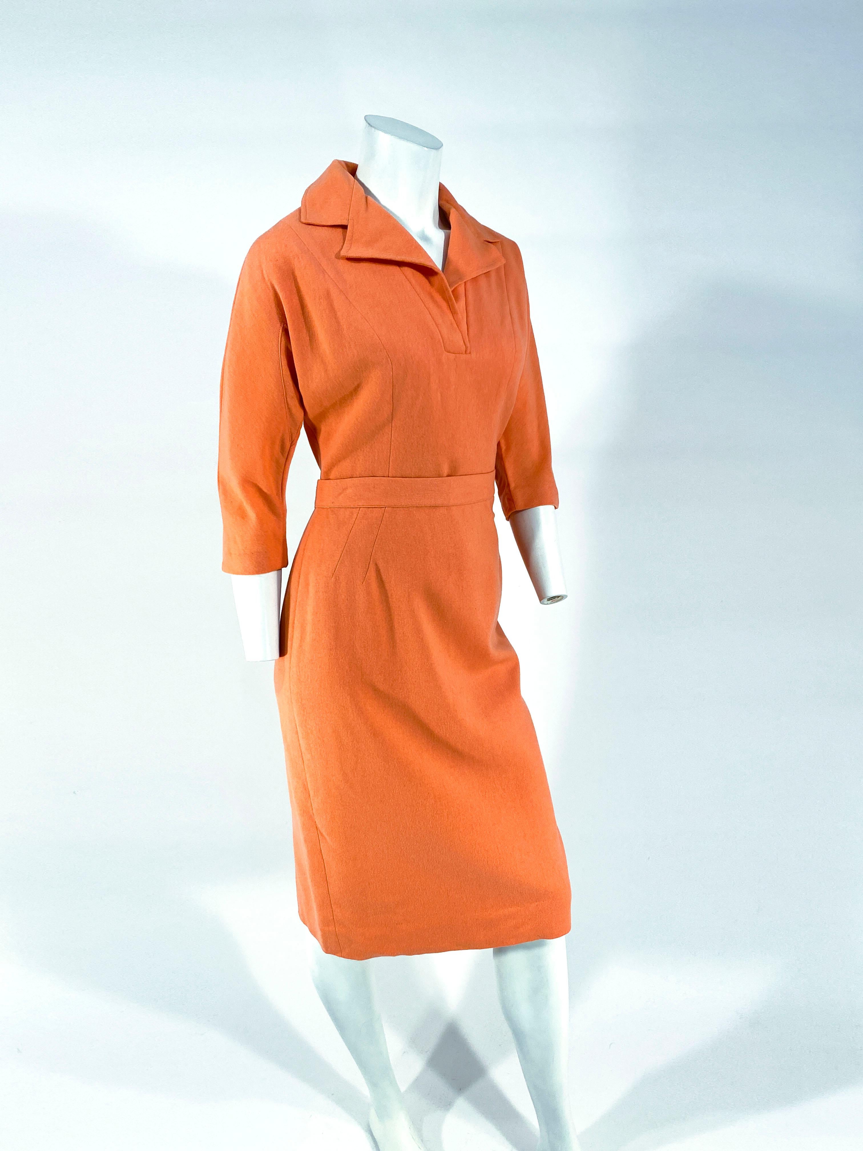 Orange 1950s Coral Light Wool Two-Piece Day Suit