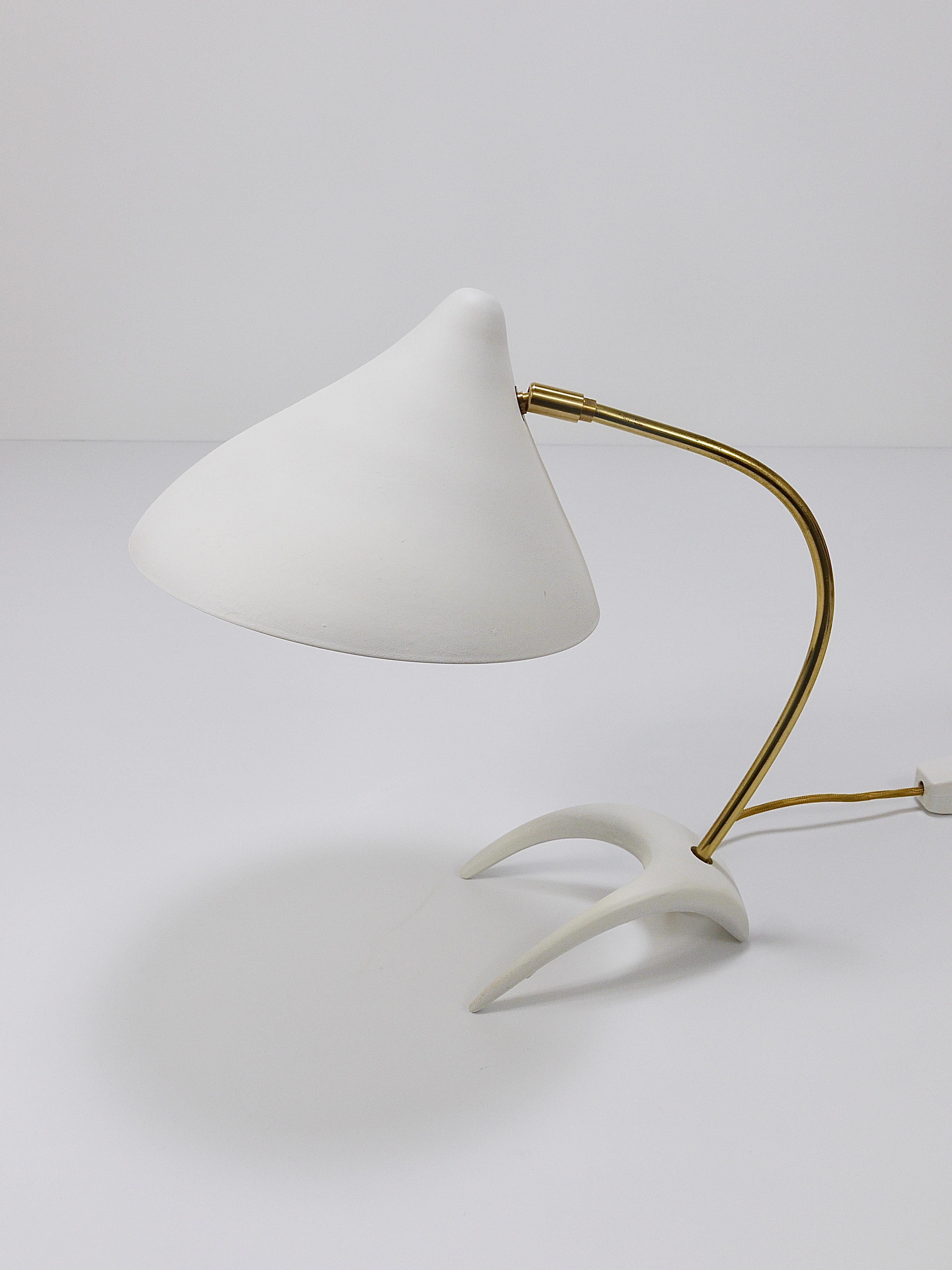 1950s Louis Kalff Style White Mid-Century Brass Desk or Table Lamp For Sale 5