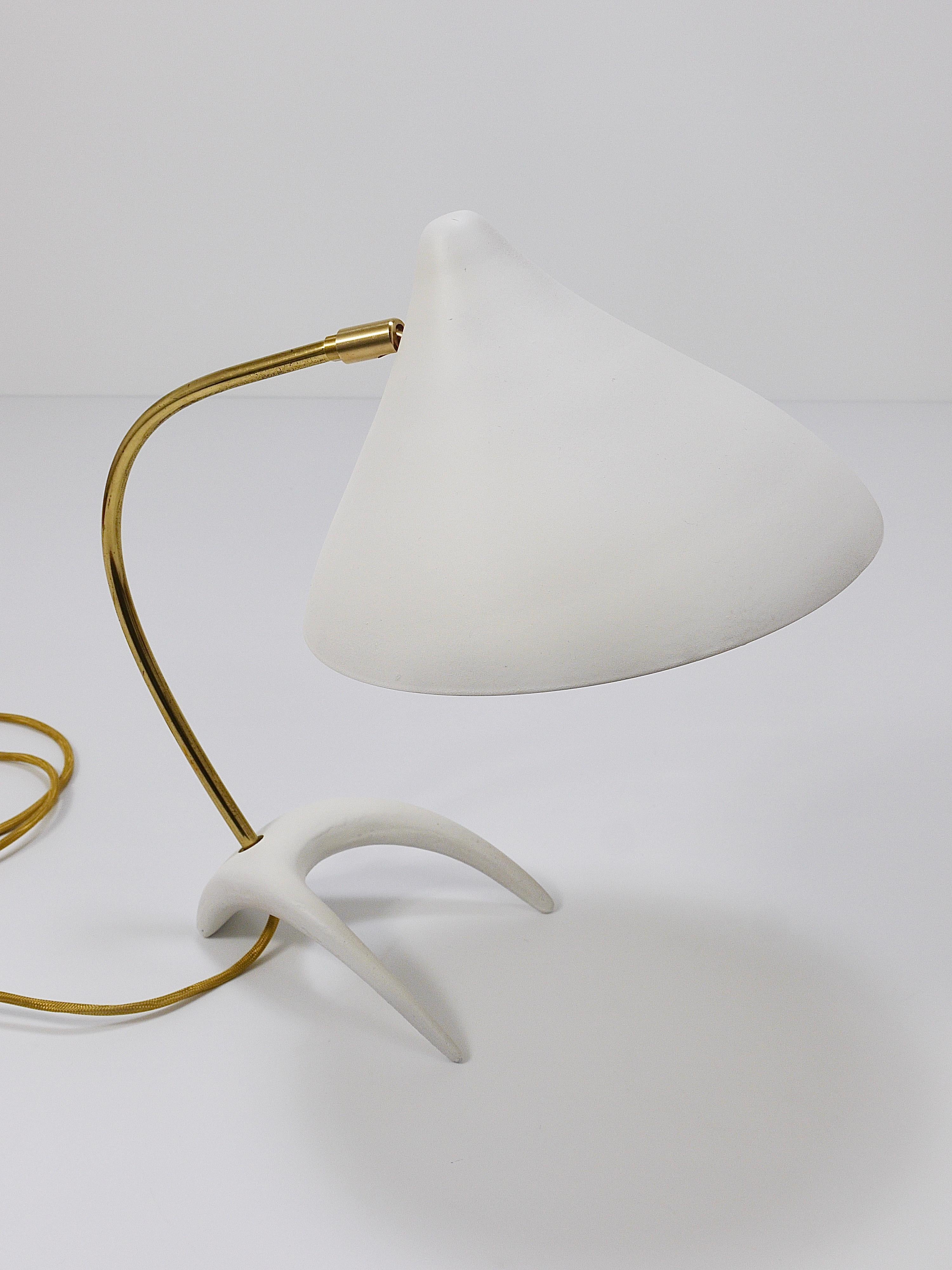 1950s Louis Kalff Style White Mid-Century Brass Desk or Table Lamp For Sale 7