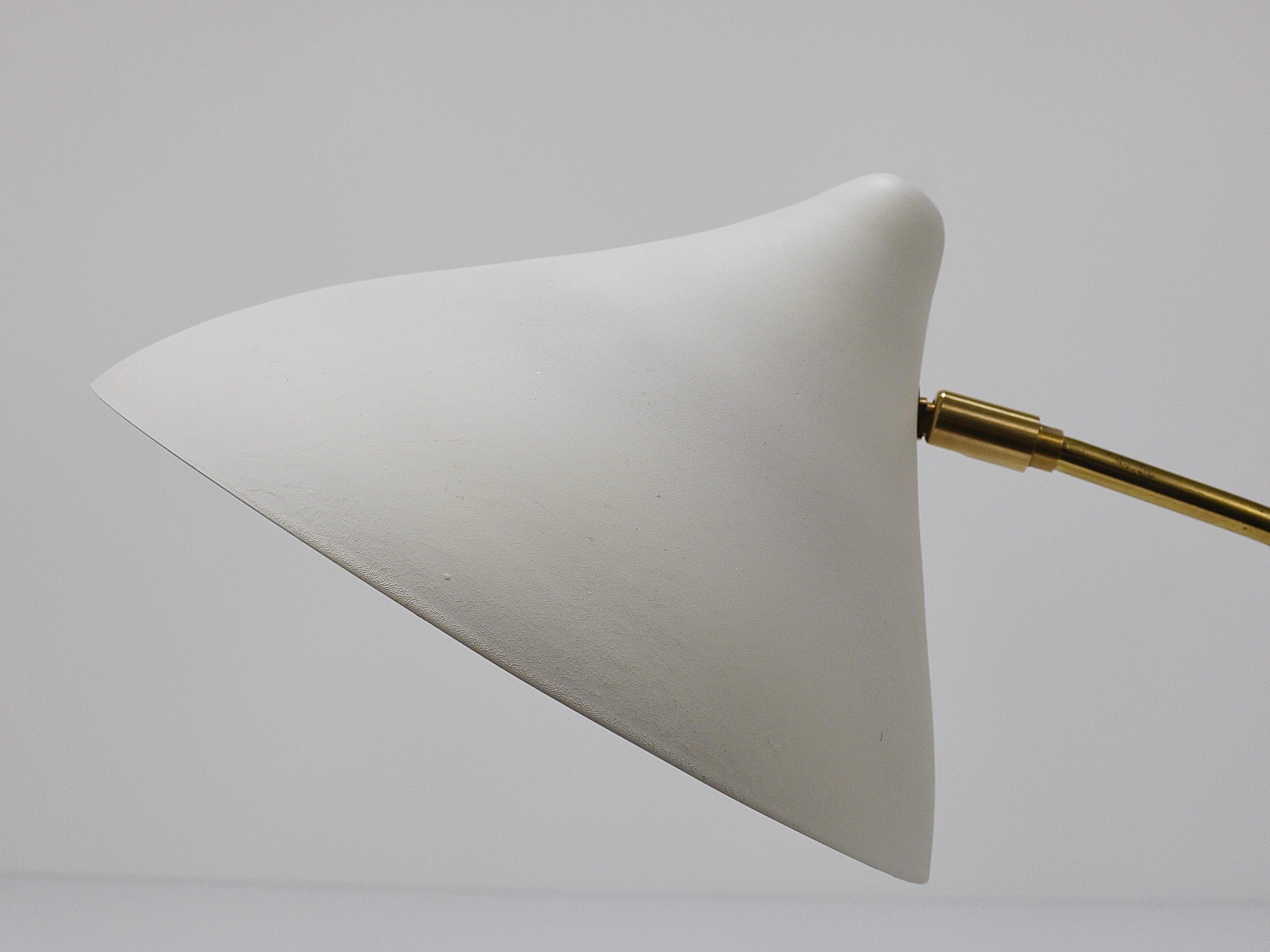 1950s Louis Kalff Style White Mid-Century Brass Desk or Table Lamp For Sale 9