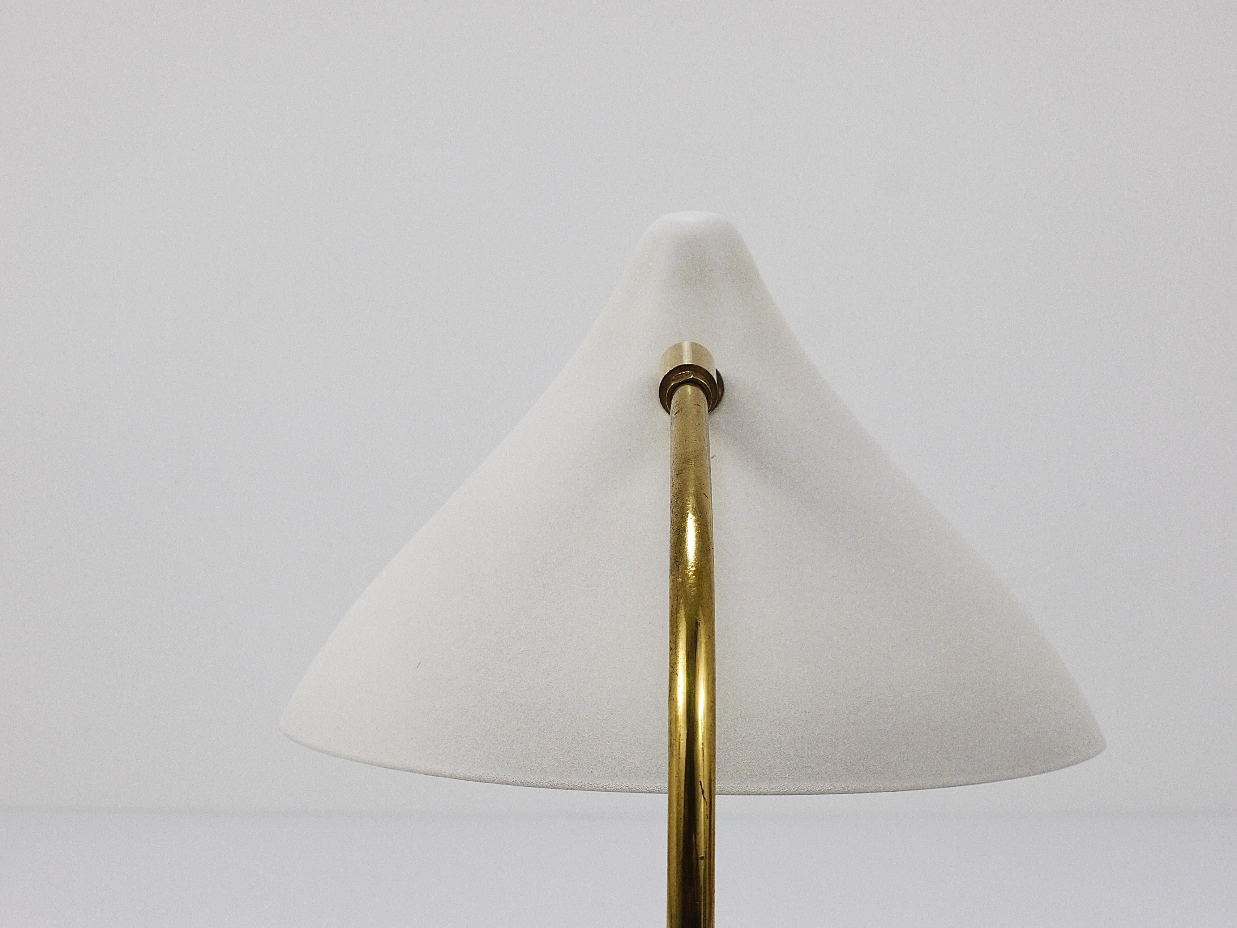 1950s Louis Kalff Style White Mid-Century Brass Desk or Table Lamp For Sale 11