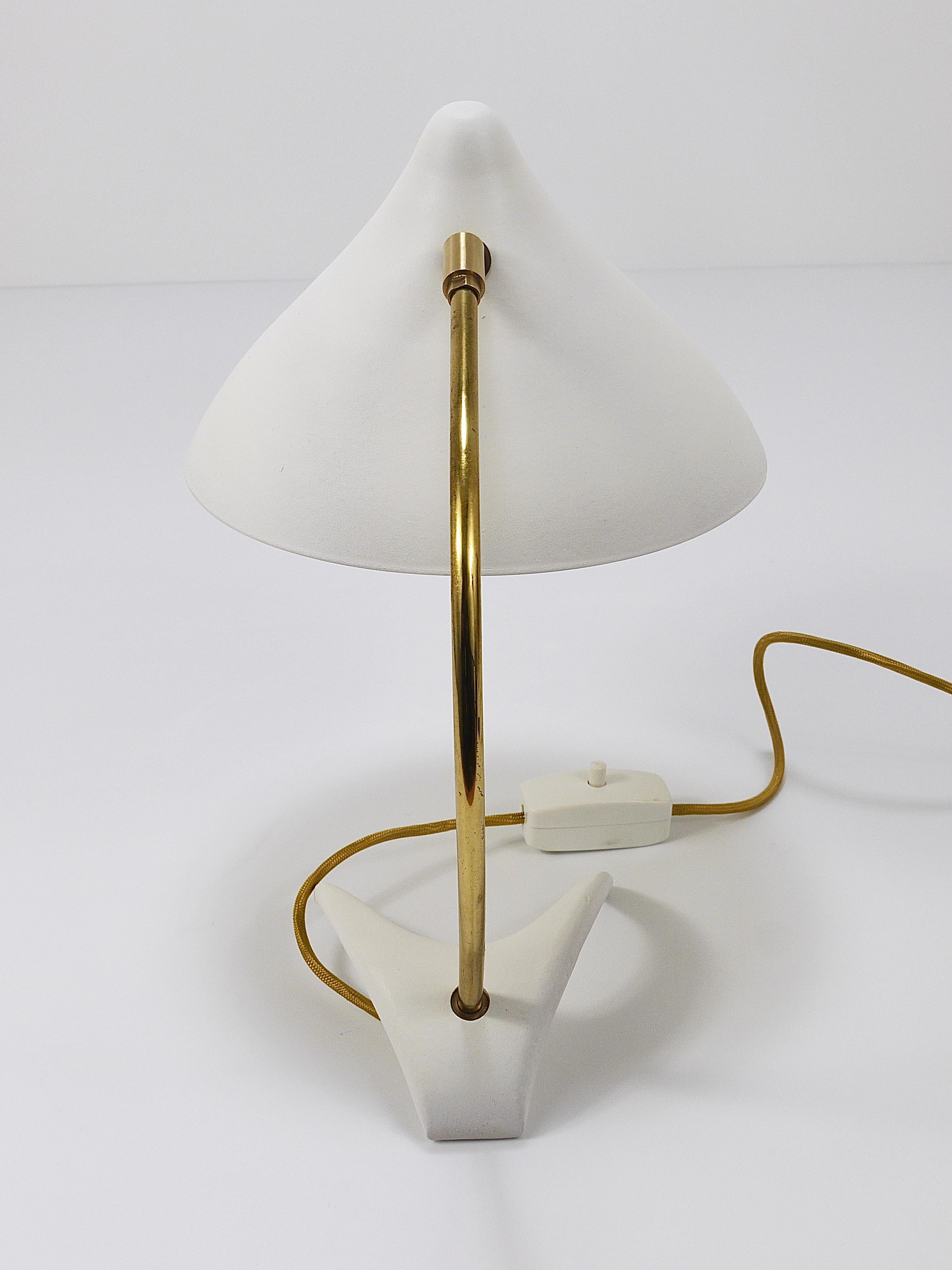 1950s Louis Kalff Style White Mid-Century Brass Desk or Table Lamp For Sale 12