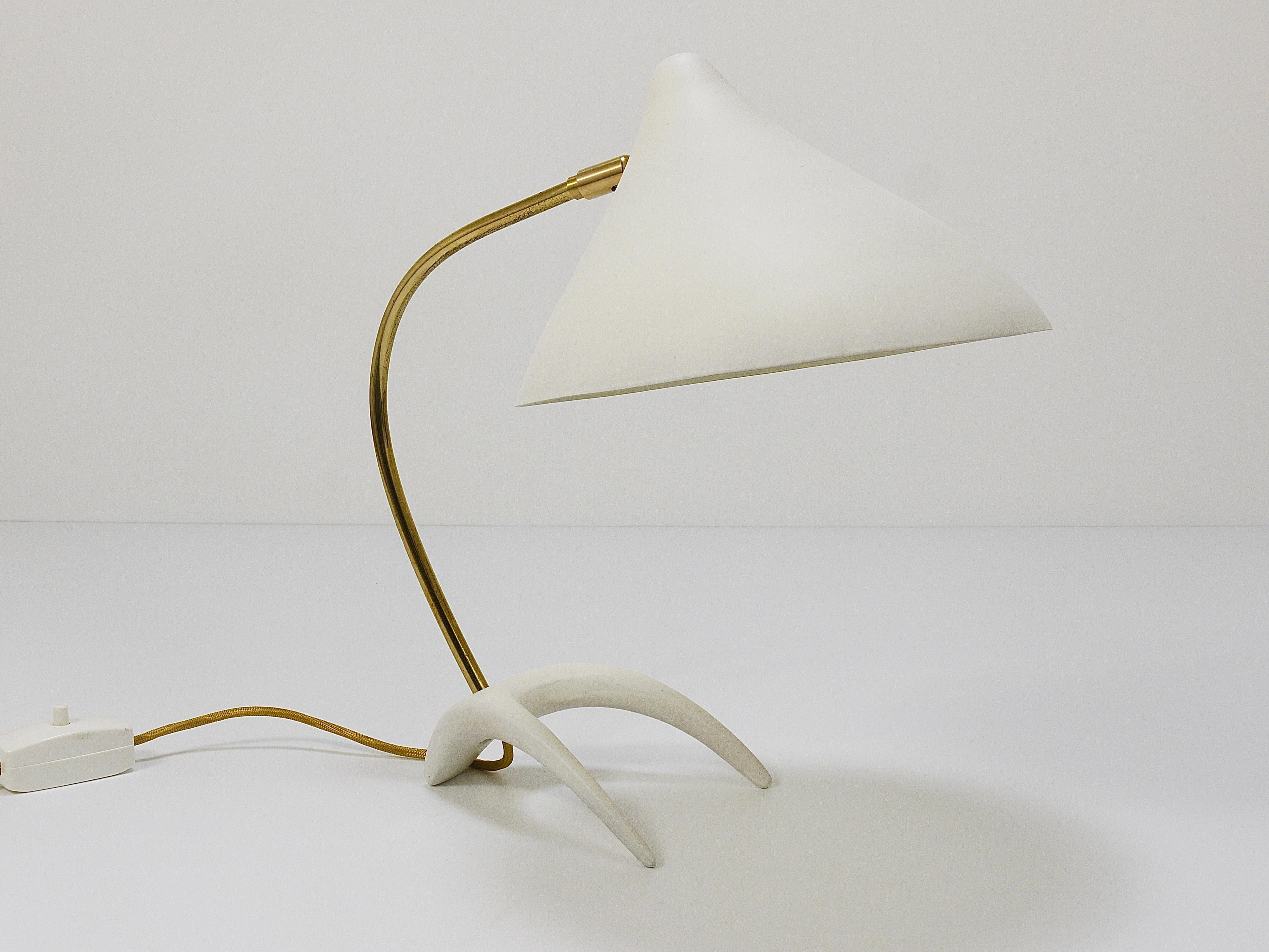 20th Century 1950s Louis Kalff Style White Mid-Century Brass Desk or Table Lamp For Sale
