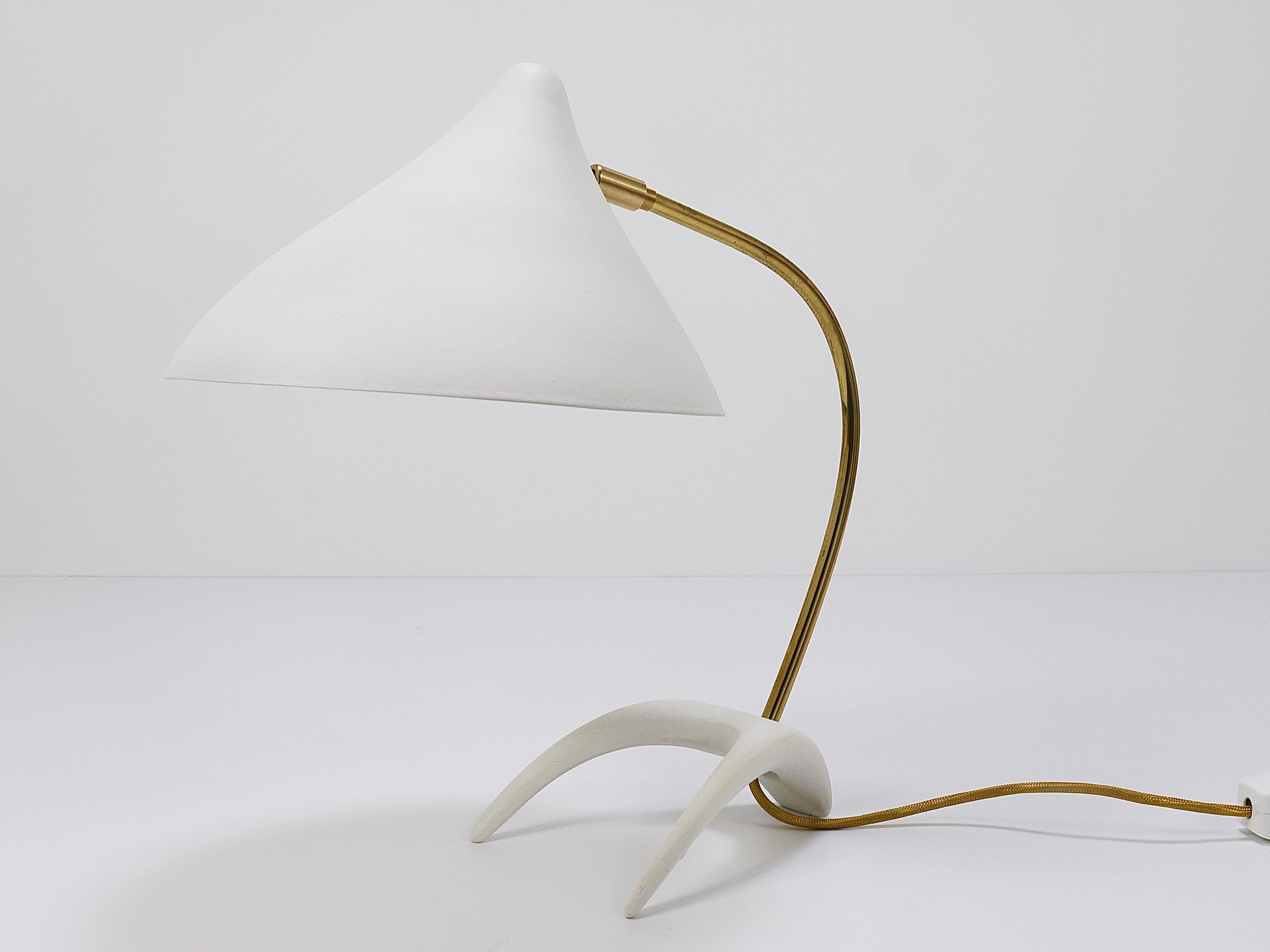 1950s Louis Kalff Style White Mid-Century Brass Desk or Table Lamp For Sale 1