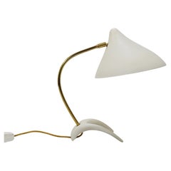Vintage 1950s Louis Kalff Style White Mid-Century Brass Desk or Table Lamp