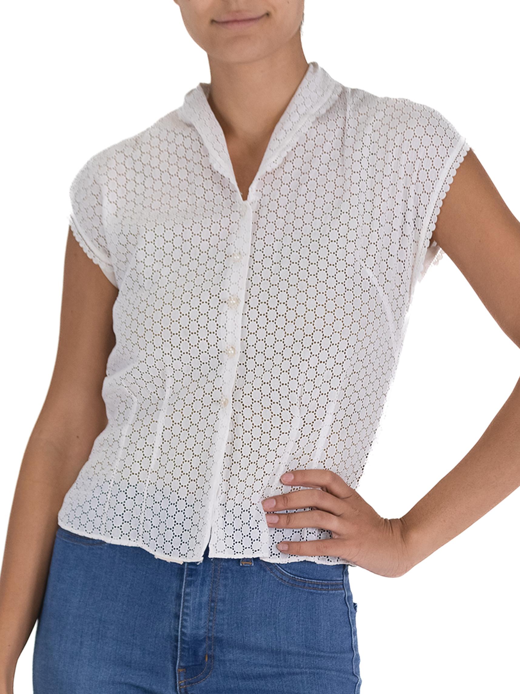 1950'S Cotton Eyelet Lace Little Top With Pearl Buttons 3