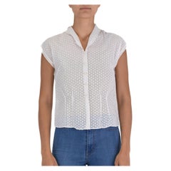 1950'S Cotton Eyelet Lace Little Top With Pearl Buttons