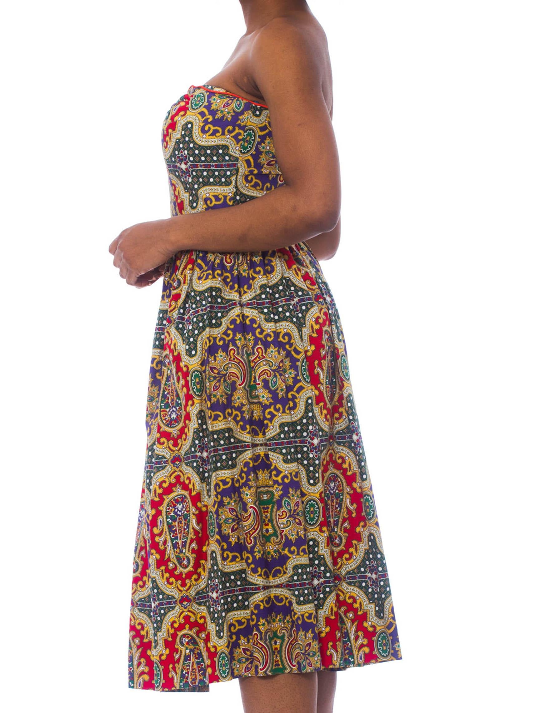Brown 1950S Cotton Indian Paisley Strapless Dress