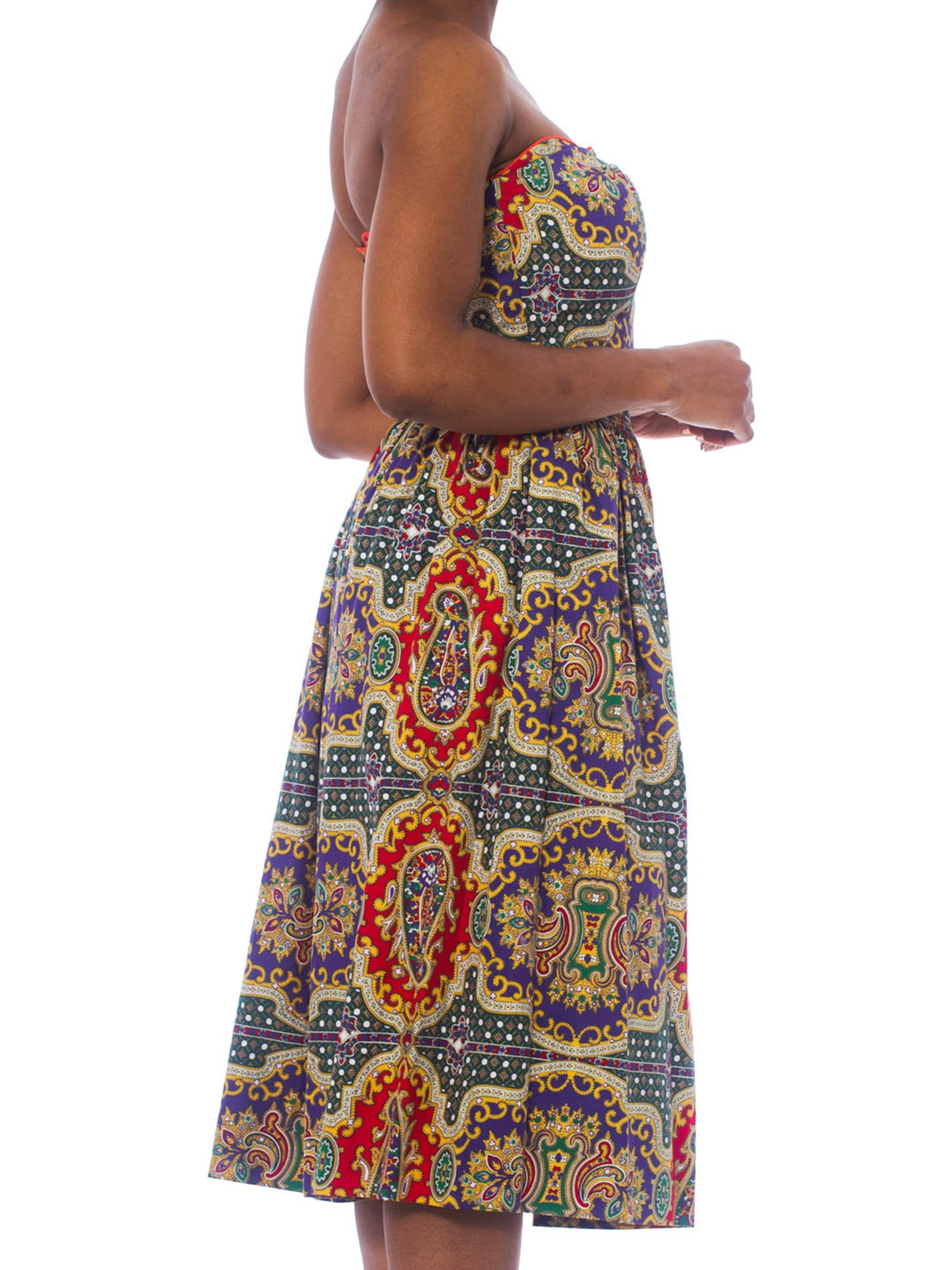 1950S Cotton Indian Paisley Strapless Dress 1