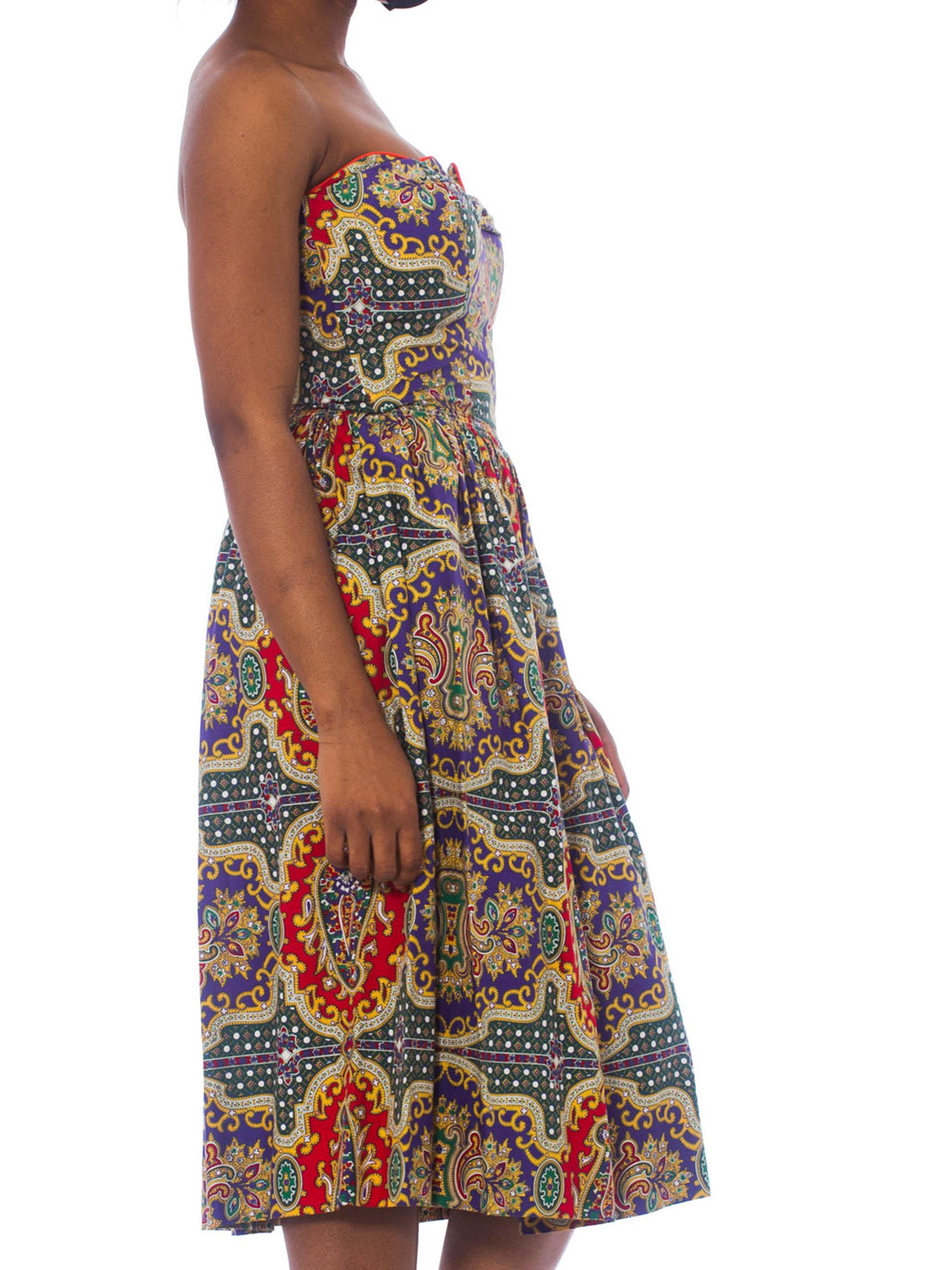 1950S Cotton Indian Paisley Strapless Dress 2