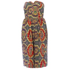 1950S Cotton Indian Paisley Strapless Dress