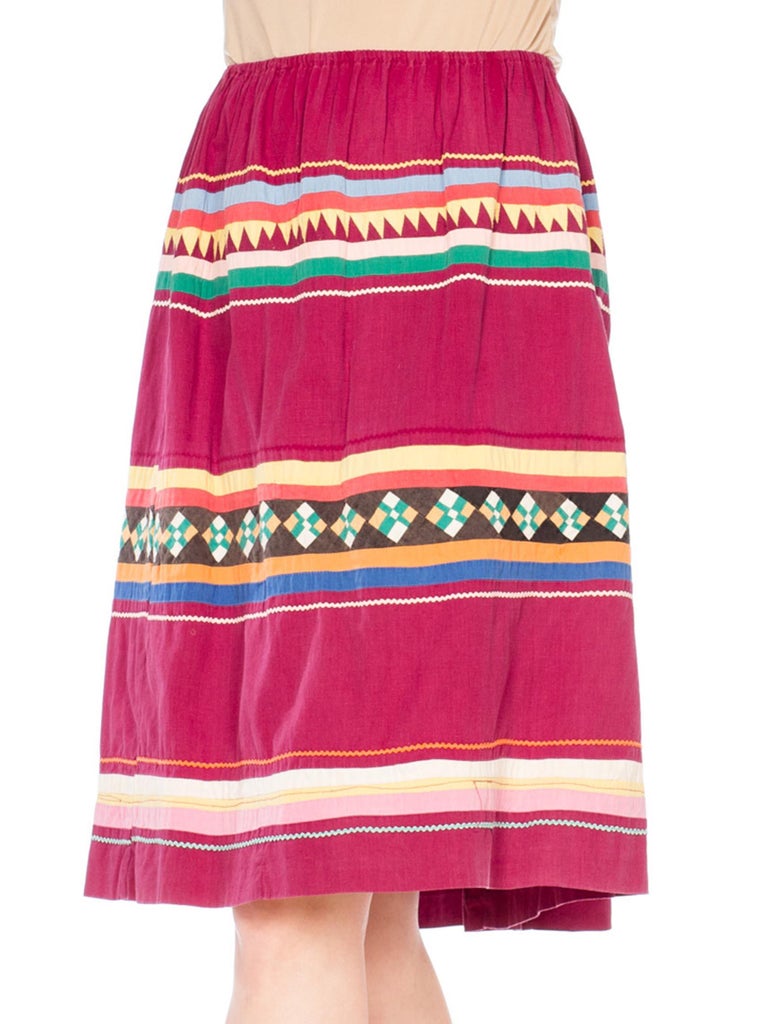 1950S Cranberry Red Patchwork Cotton Seminole Native American Skirt ...