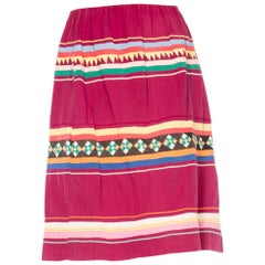 Vintage 1950S Cranberry Red Patchwork Cotton Seminole Native American Skirt With Elasti