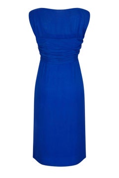 1950s Couture Cobalt Blue Silk Chiffon Evening Dress With Matching Slip