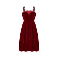 1950s Couture Deep Red Velvet and Tulle Evening Dress