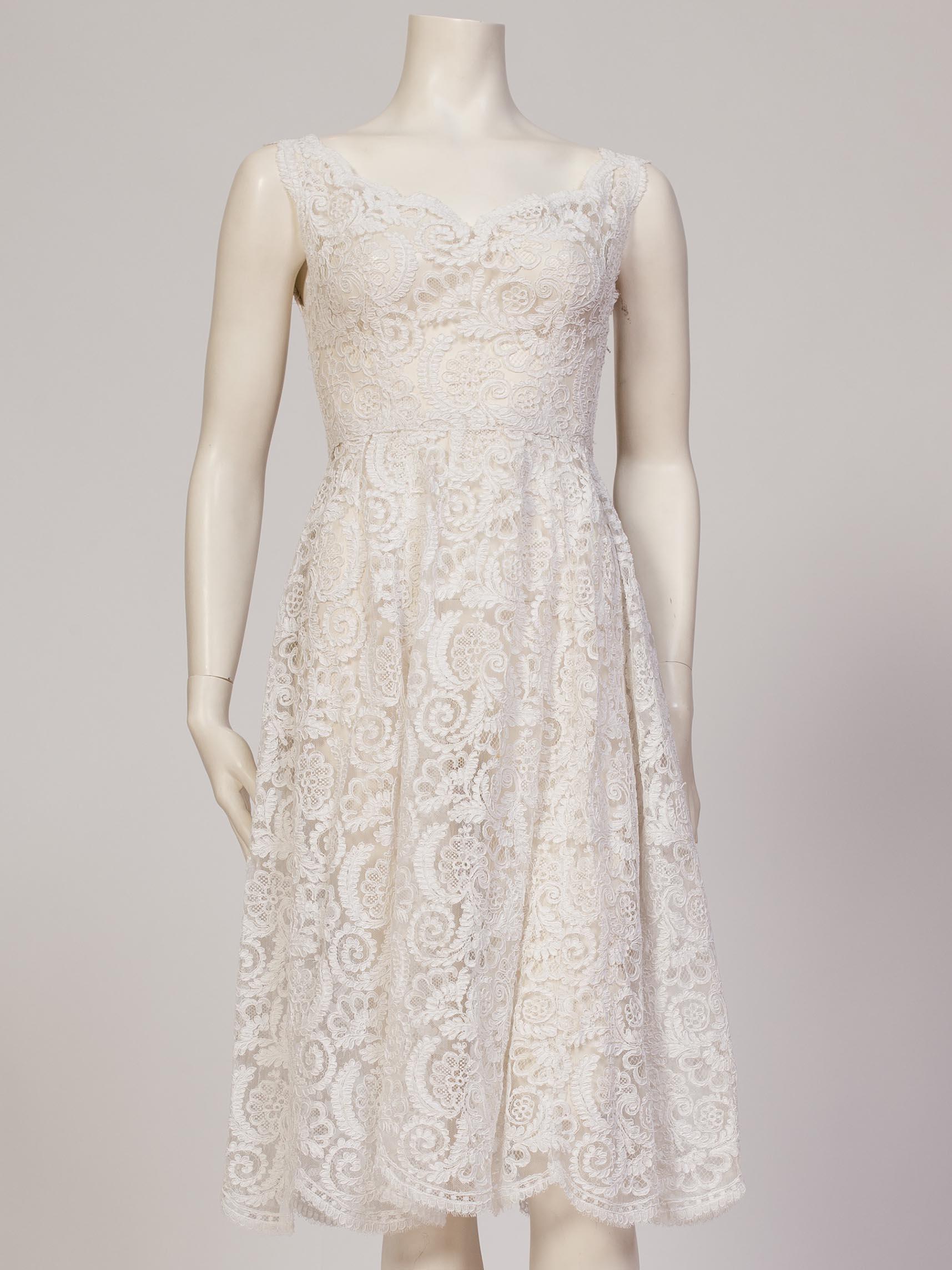 Gray 1950S White Couture Grade Lace Dress With Exceptional Hand Finishing