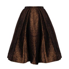 1950s Couture Vintage Silk + Wool Hand Woven Copper BrownPleated Skirt XS