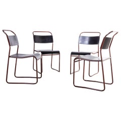 1950's COX Tubular Blood Red Metal Dining Chairs, Set of Four