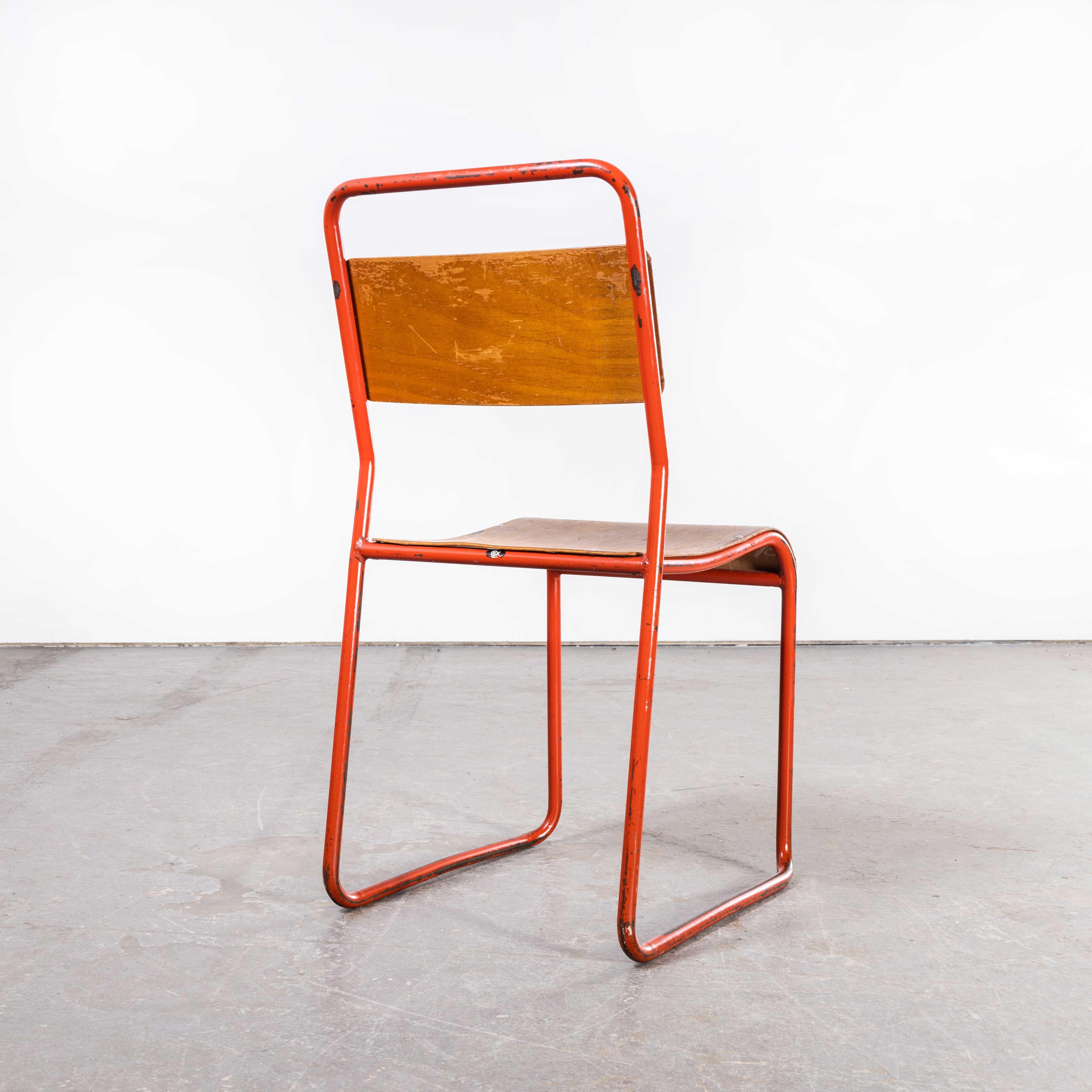 English 1950's Cox Tubular Red Metal Dining Chairs, Set of Four