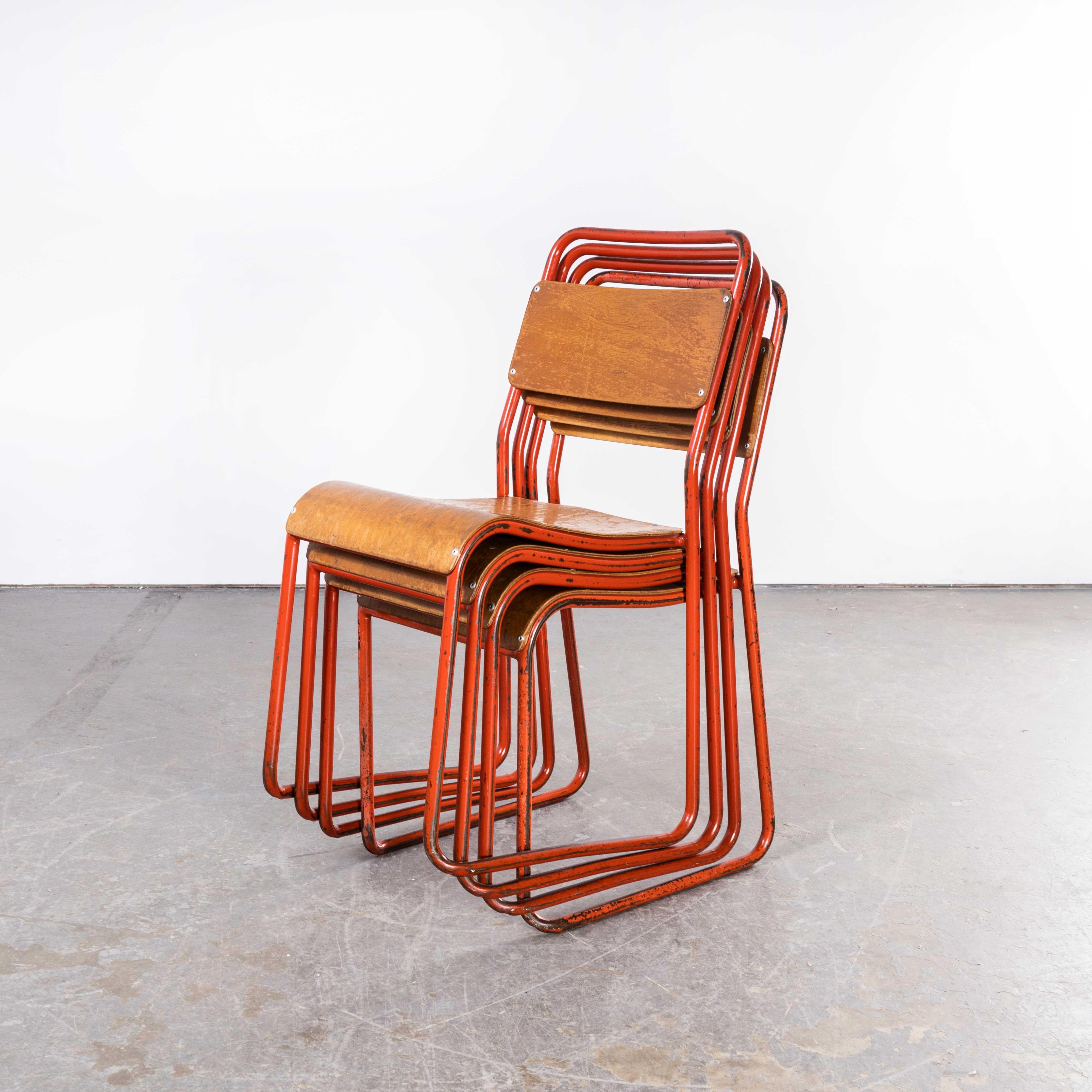 Chaises de salle à manger Cox en métal rouge tubulaire des années 1950, ensemble de quatre chaises en vente 1