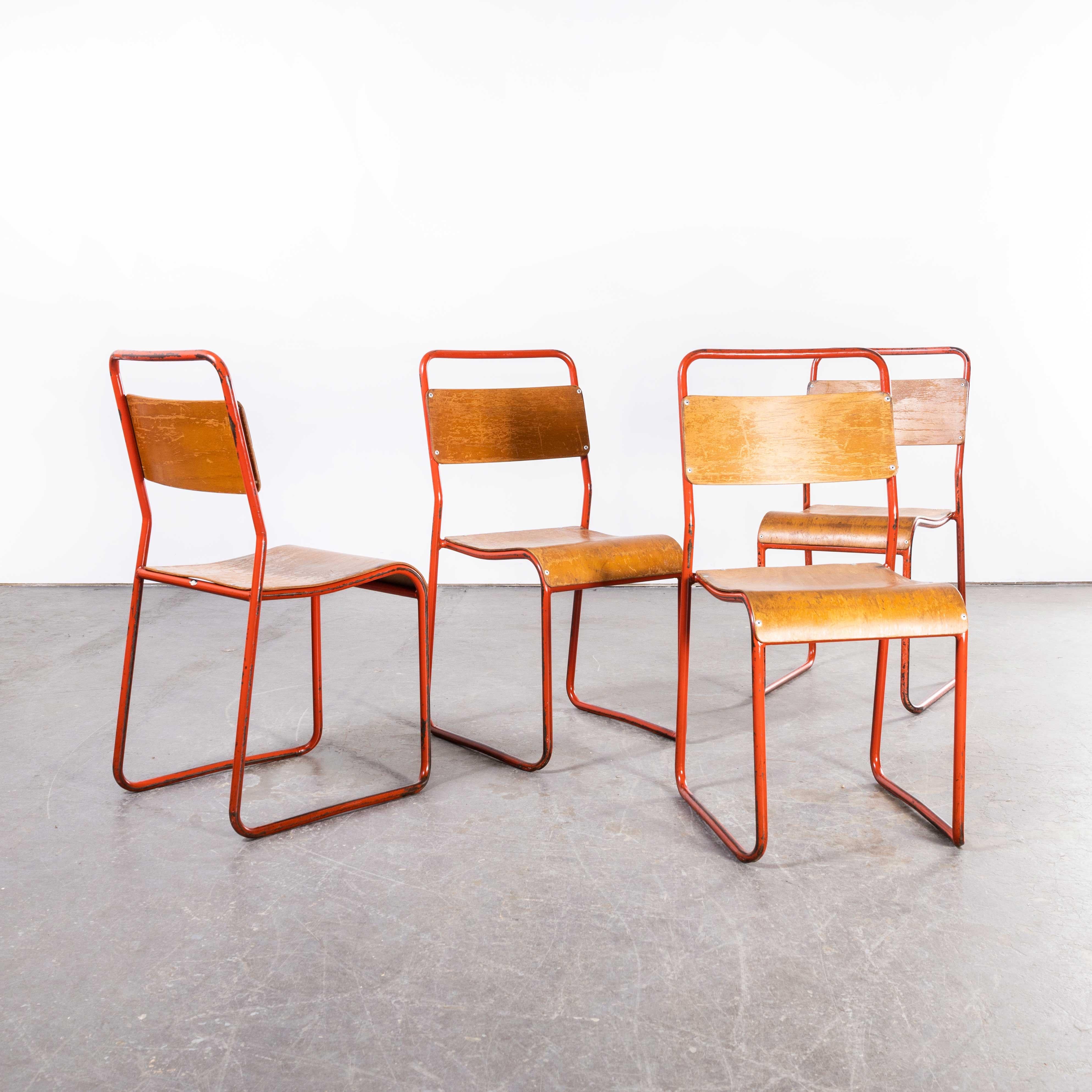 Chaises de salle à manger Cox en métal rouge tubulaire des années 1950, ensemble de quatre chaises en vente 3