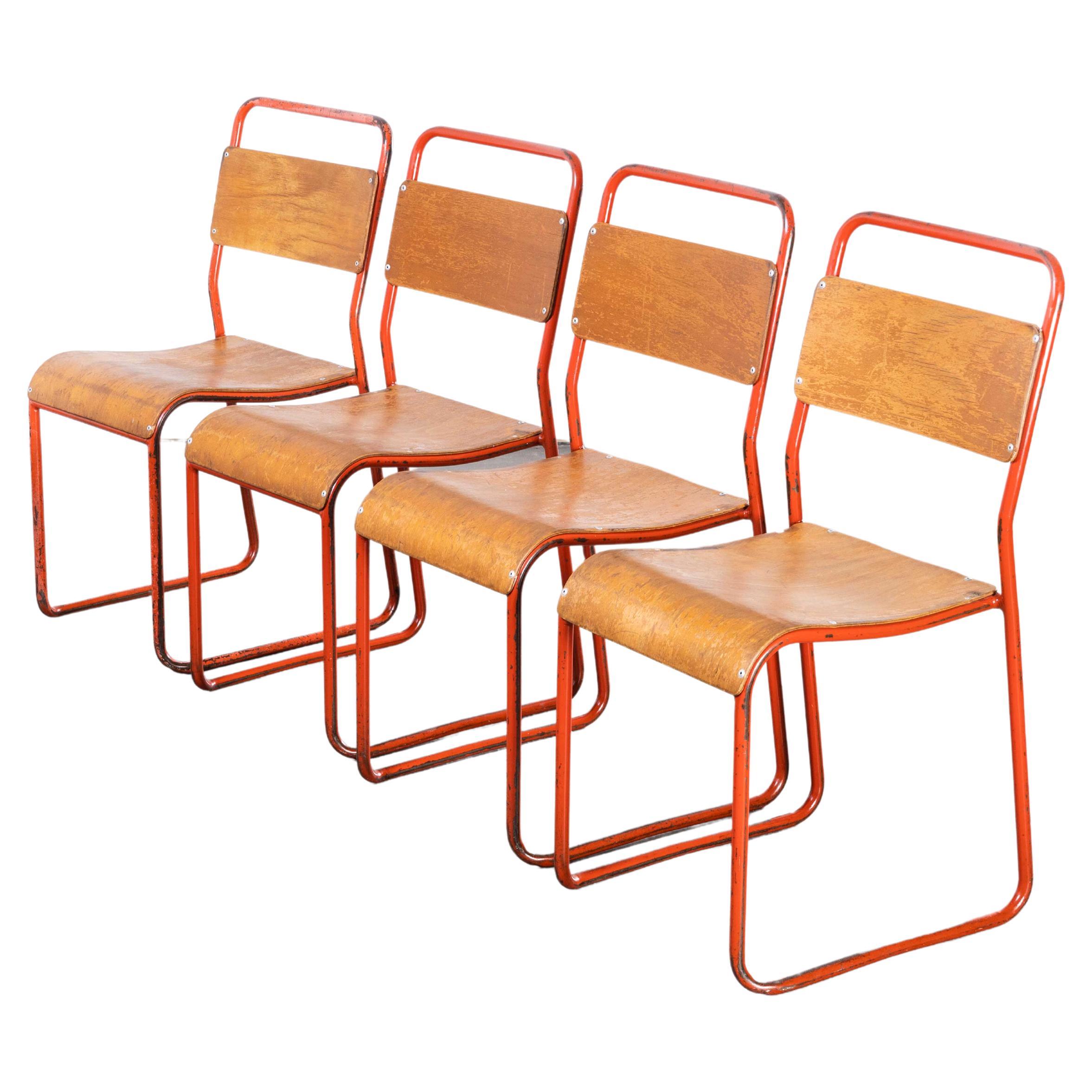 Chaises de salle à manger Cox en métal rouge tubulaire des années 1950, ensemble de quatre chaises en vente