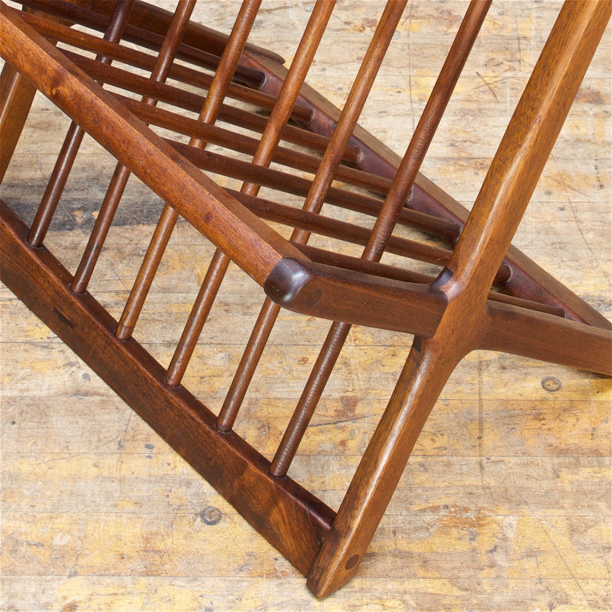 1950s Craftsman Architect Walnut Spoked and Somersaulting Magazine Paper Rack   For Sale 3