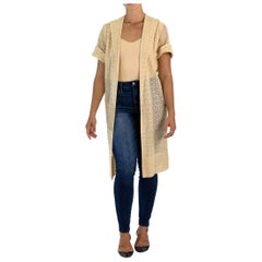 Manteau trapèze 1950S en coton crème avec dentelle et cristaux