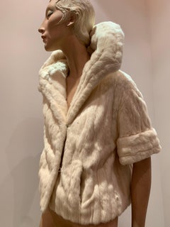 1950s Cream Ermine Evening Jacket W/ Wide Collar and Elbow Cuffed Sleeves